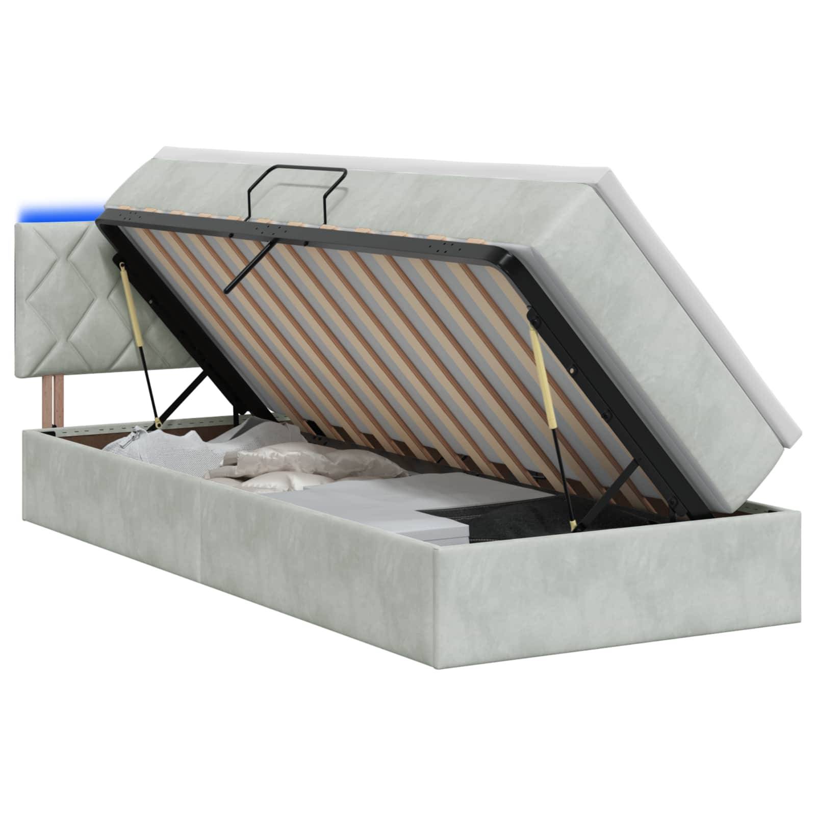 vidaXL LED-Speicherbett mit Matratze Hellgrau 100 x 200 cm Samt