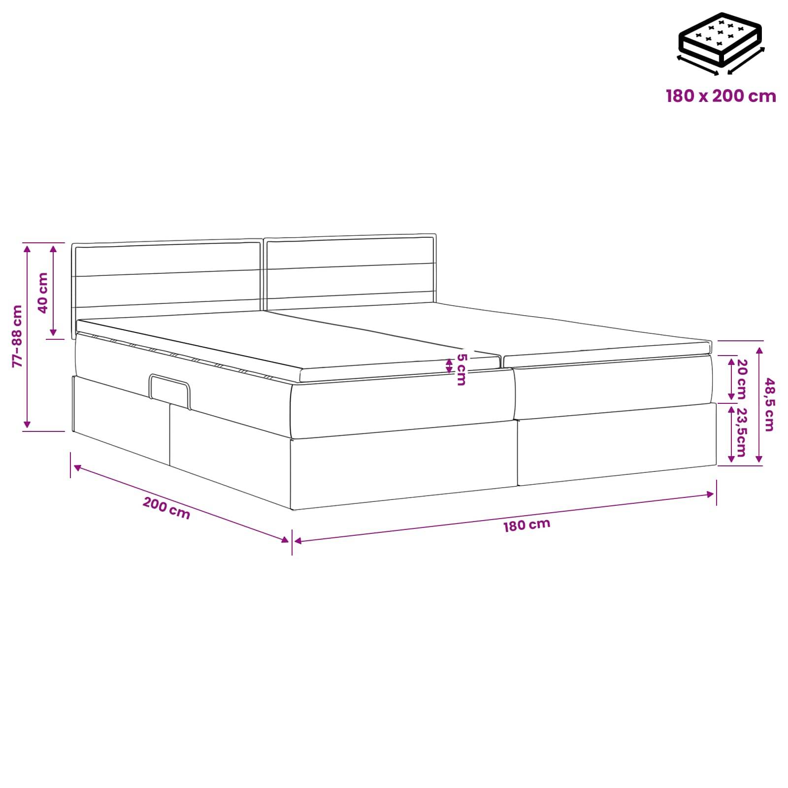 vidaXL LED-Speicherbett mit Matratze Blau 180 x 200 cm Stoff