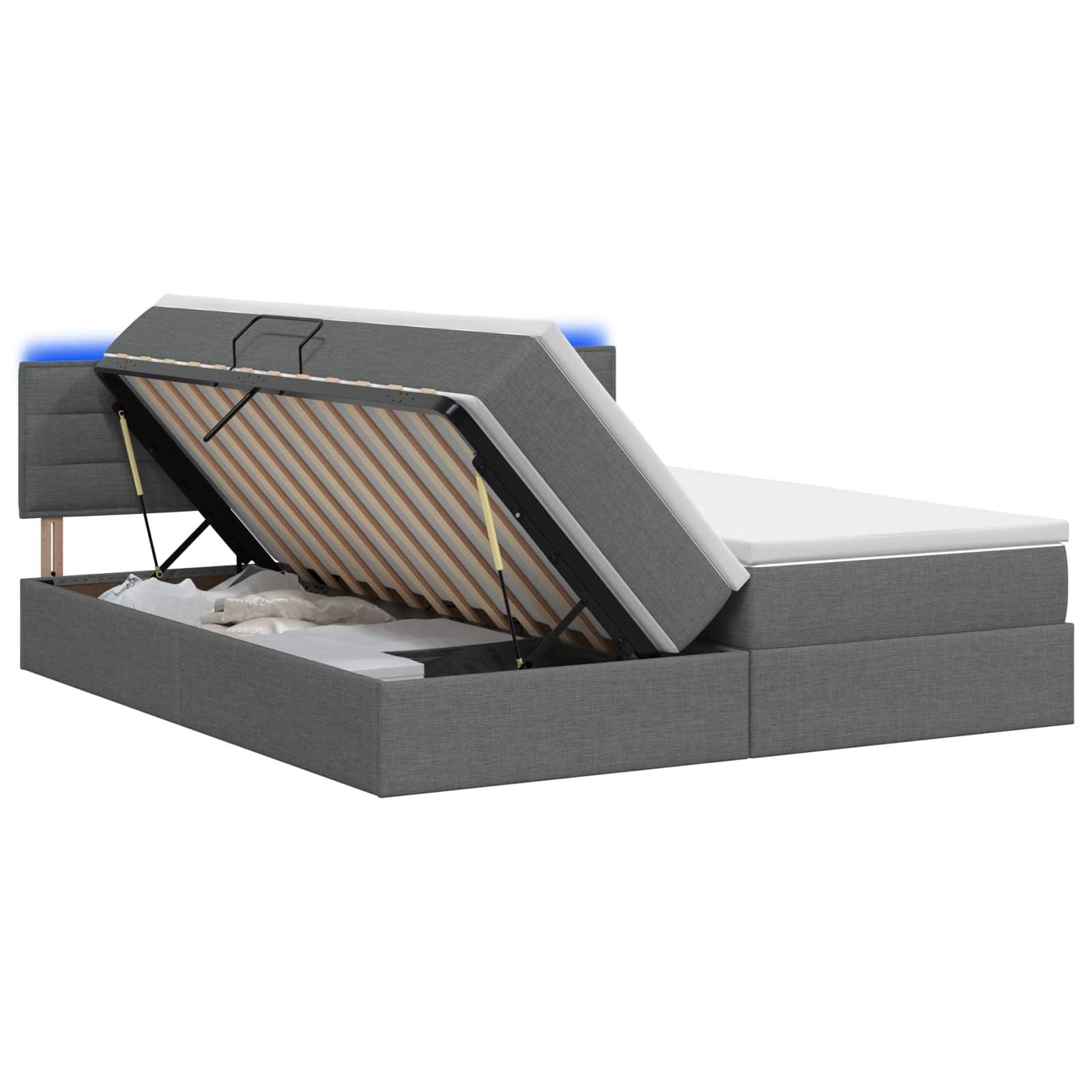 vidaXL LED-Speicherbett mit Matratze Dunkelgrau 200 x 200 cm Stoff