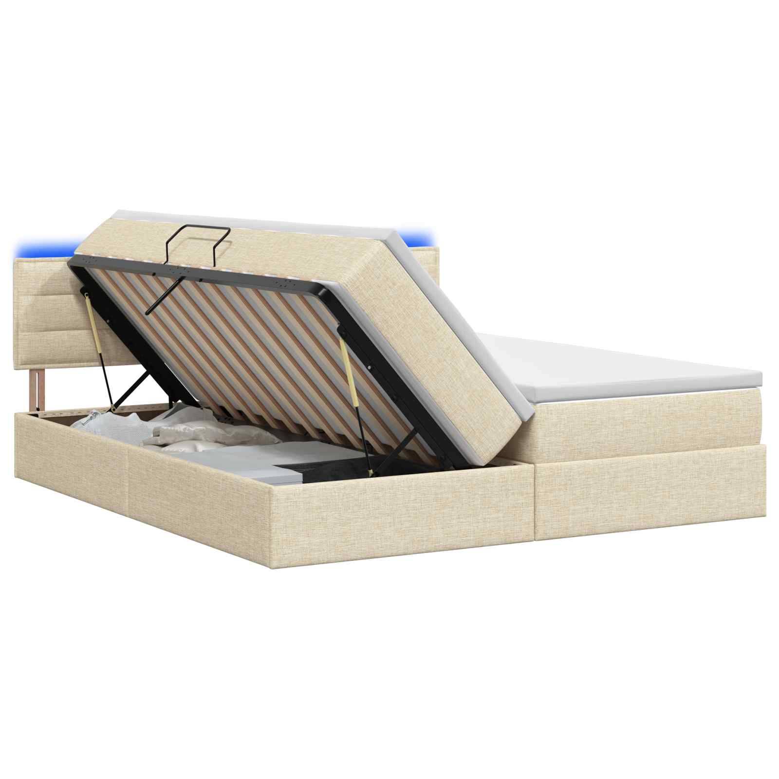 vidaXL LED-Speicherbett mit Matratze Creme 200 x 200 cm Stoff