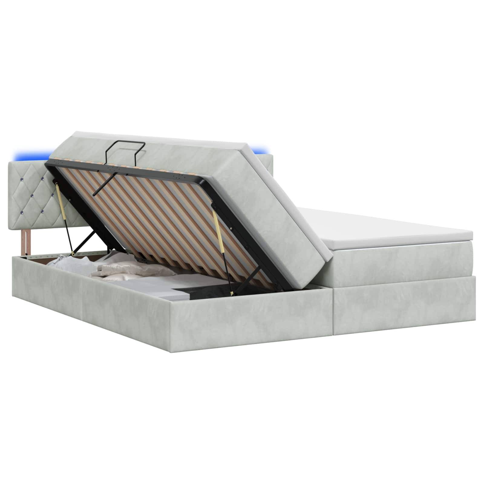 vidaXL LED-Speicherbett mit Matratze Hellgrau 200 x 200 cm Samt