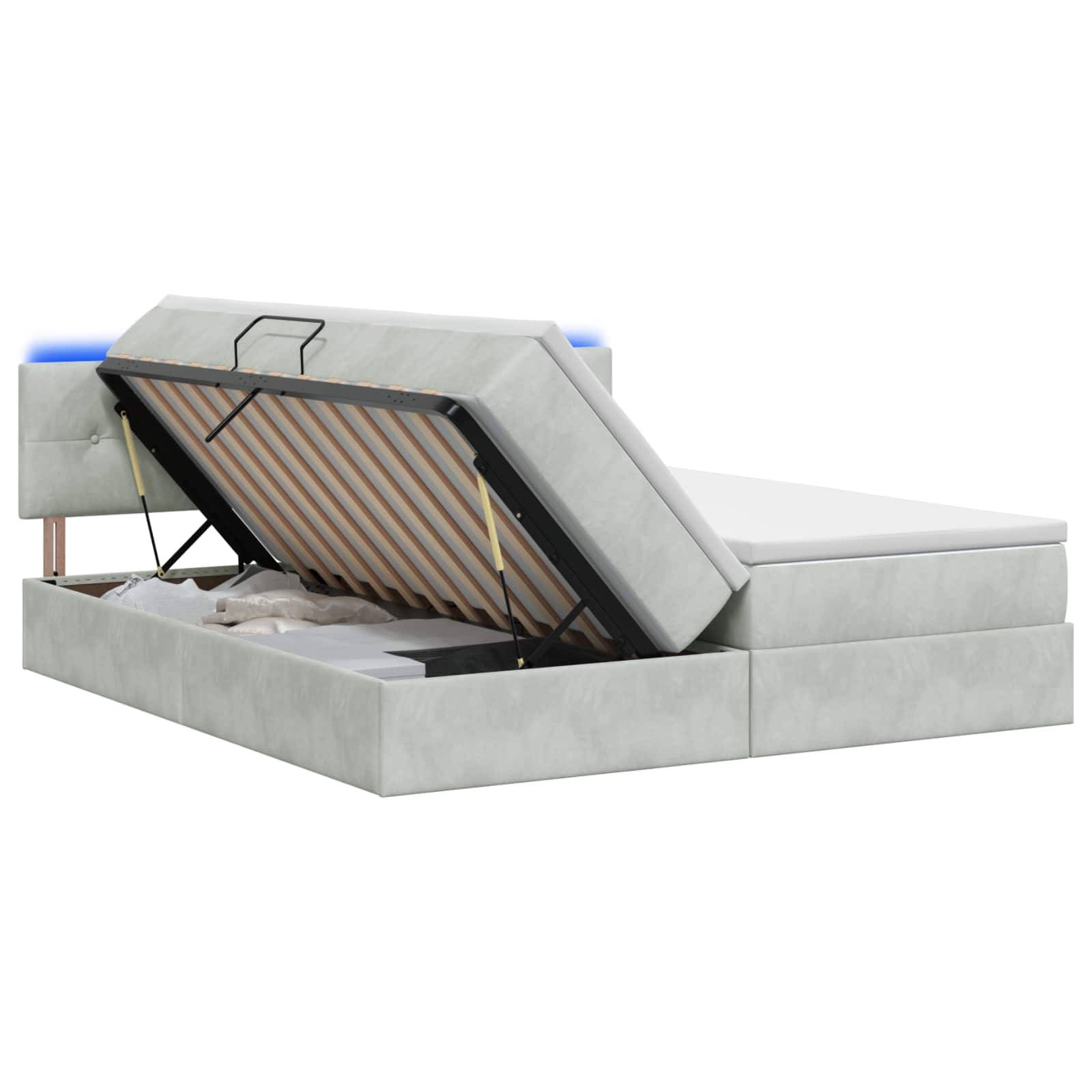 vidaXL LED-Speicherbett mit Matratze Hellgrau 180 x 200 cm Samt