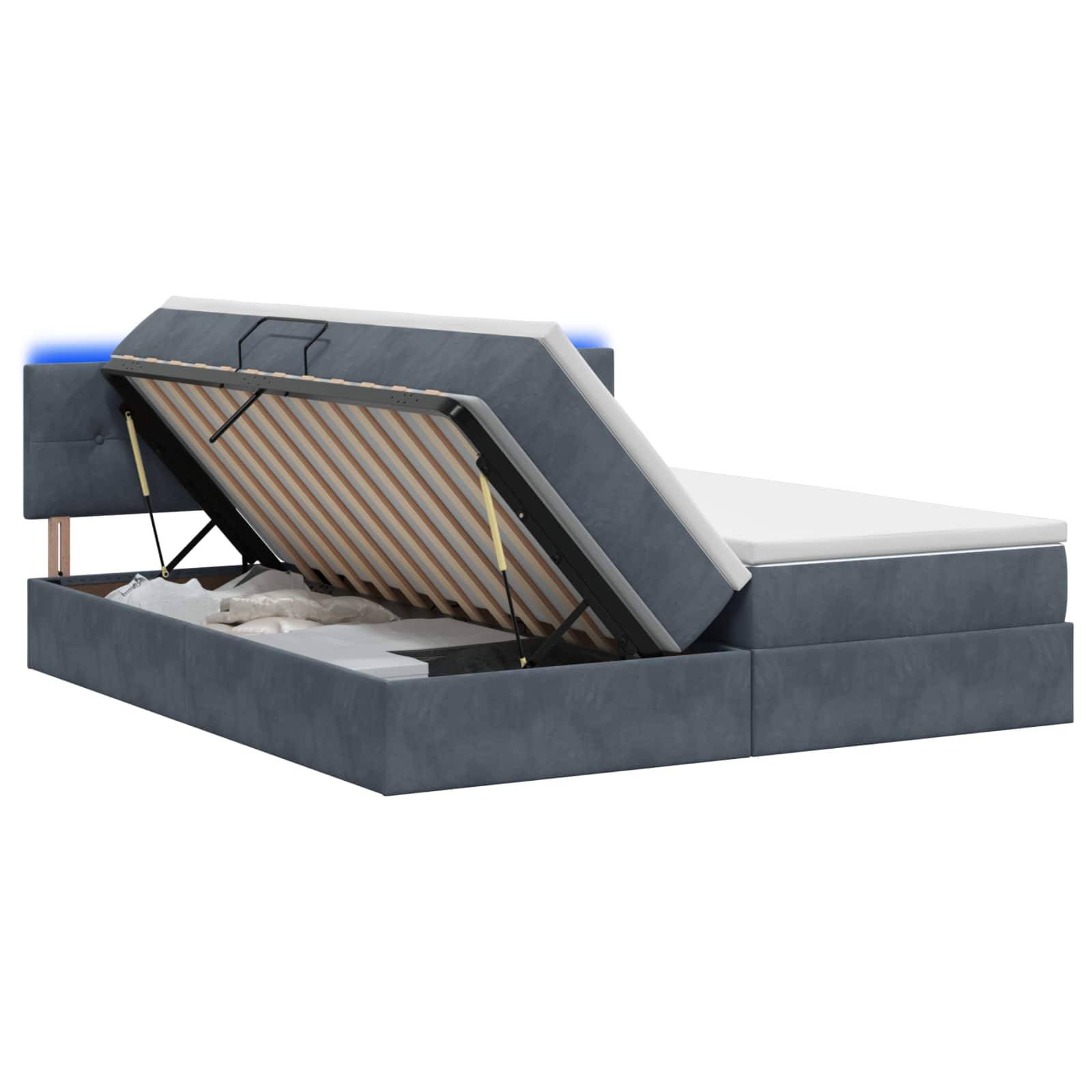 vidaXL LED-Speicherbett mit Matratze Dunkelgrau 200 x 200 cm Samt