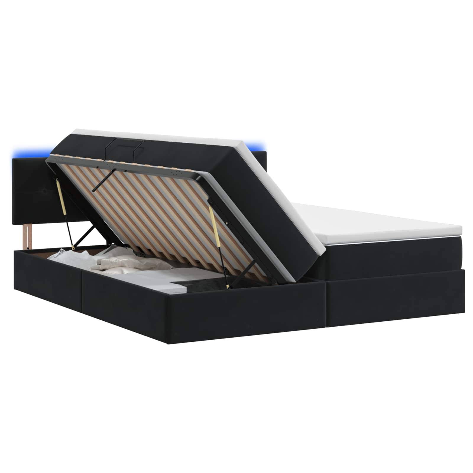 vidaXL LED-Speicherbett mit Matratze Schwarz 200 x 200 cm Samt