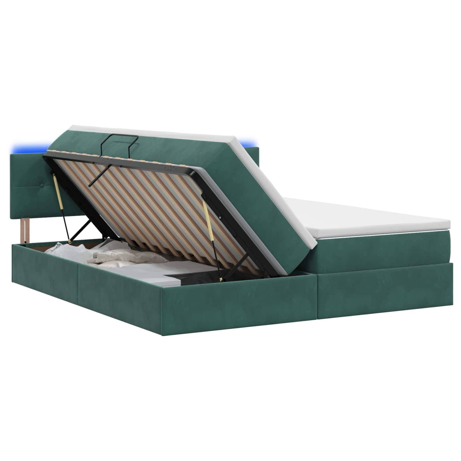 vidaXL LED-Speicherbett mit Matratze Dunkelgrün 180 x 200 cm Samt