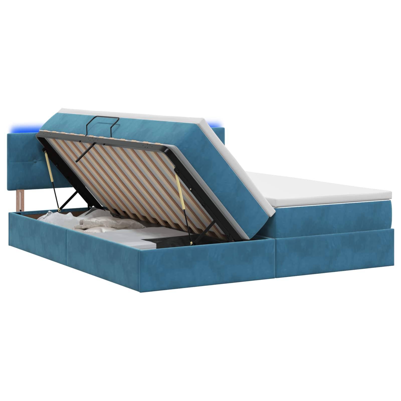 vidaXL LED-Speicherbett mit Matratze Dunkelblau 200 x 200 cm Samt