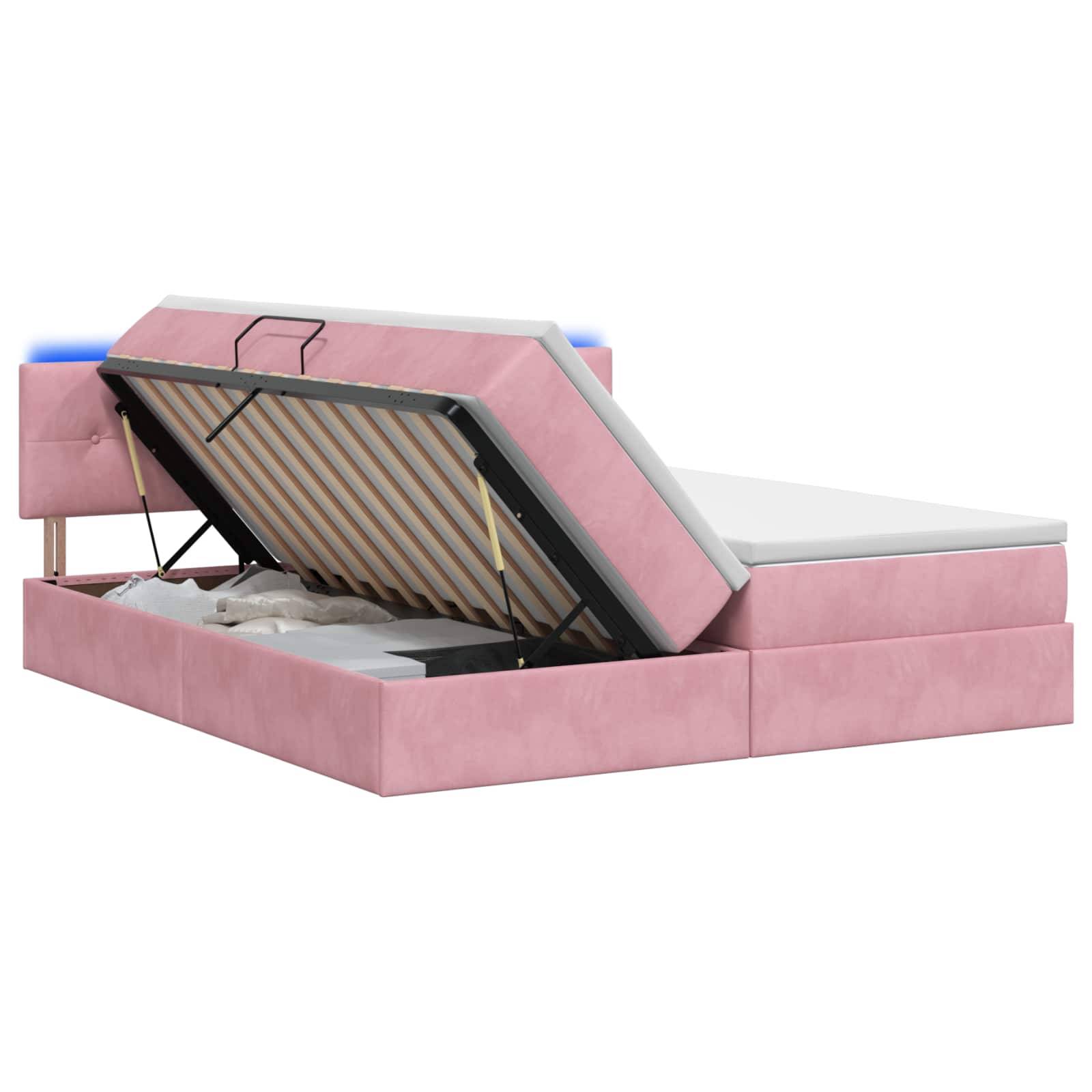 vidaXL LED-Speicherbett mit Matratze Rosa 180 x 200 cm Samt