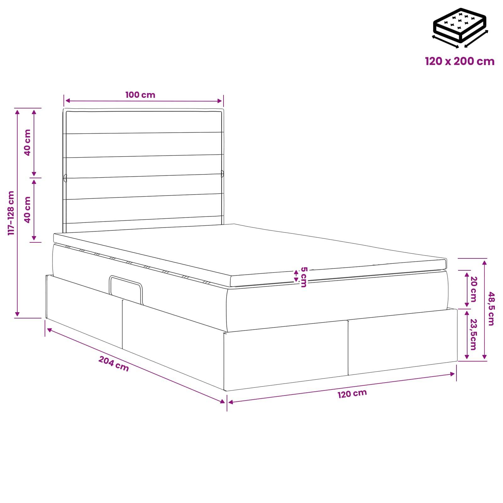 vidaXL LED-Speicherbett mit Matratze Dunkelgrau 120 x 200 cm Stoff