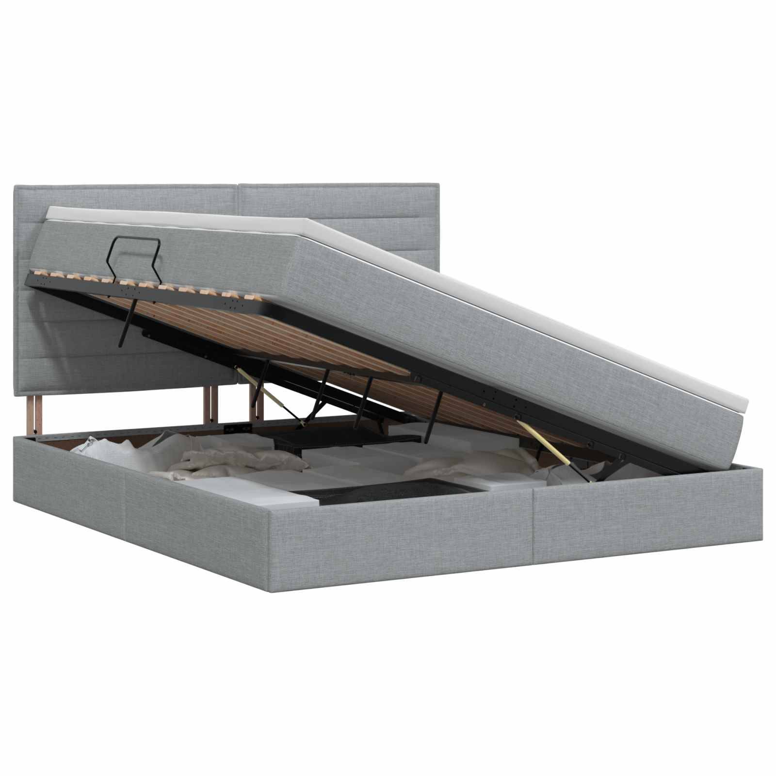 vidaXL Aufbewahrungsbett mit Matratze Hellgrau 140 x 190 cm Stoff