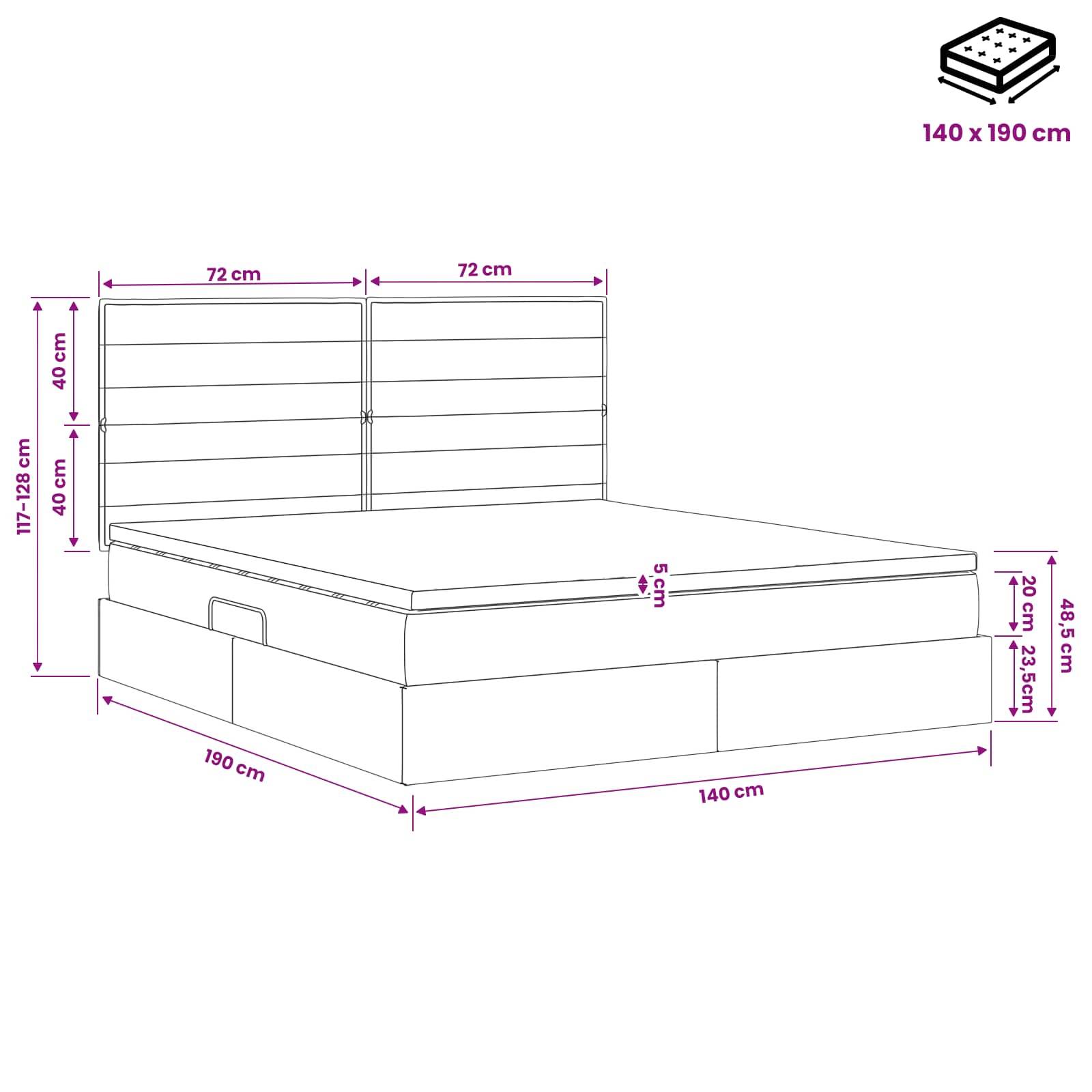 vidaXL Aufbewahrungsbett mit Matratze Hellgrau 140 x 190 cm Stoff