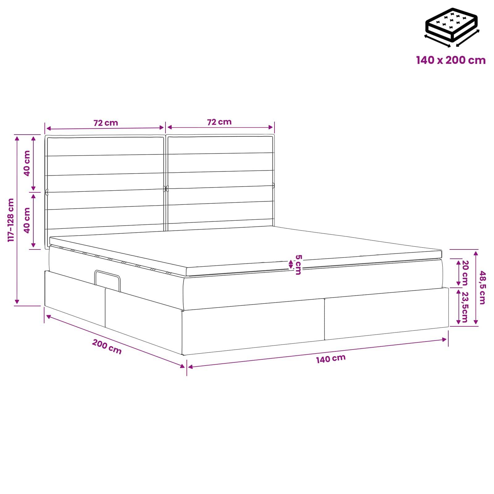 vidaXL Aufbewahrungsbett mit Matratze Taupe 140 x 200 cm Stoff