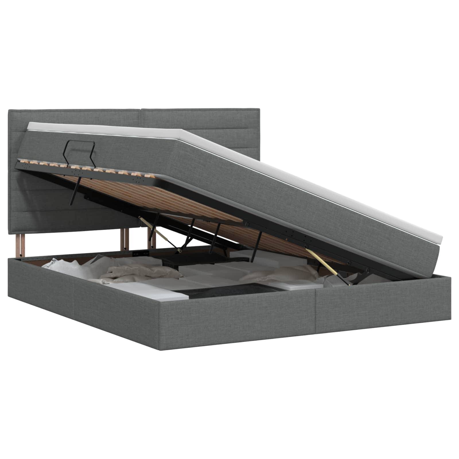 vidaXL Aufbewahrungsbett mit Matratze Dunkelgrau 160 x 200 cm Stoff