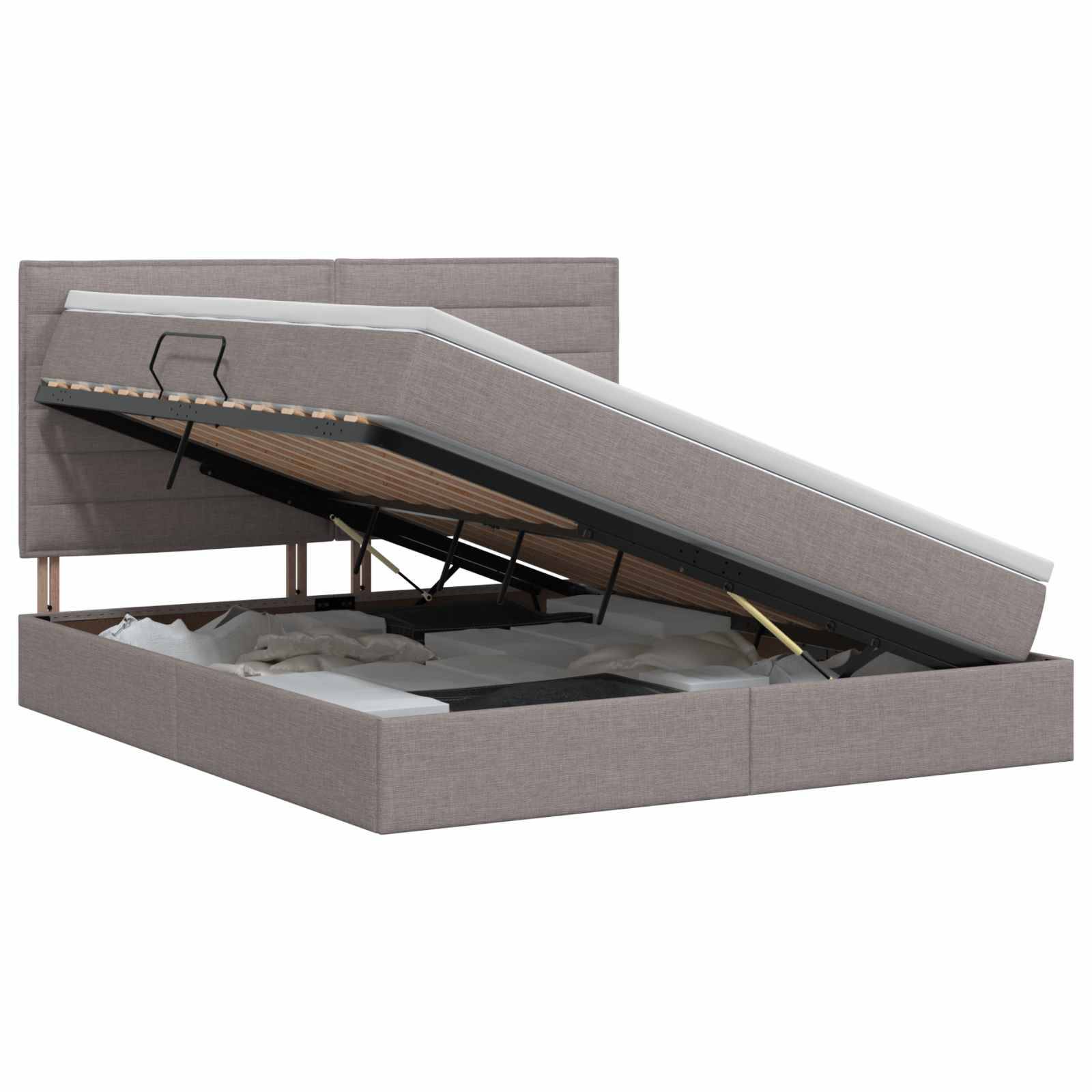 vidaXL Aufbewahrungsbett mit Matratze Taupe 140 x 200 cm Stoff