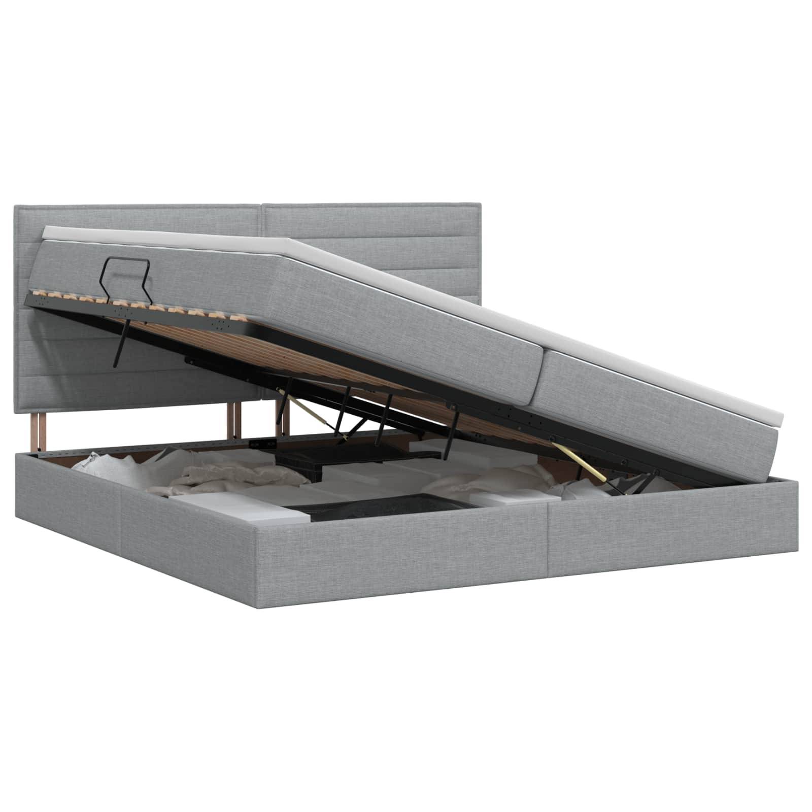 vidaXL Aufbewahrungsbett mit Matratze Hellgrau 200 x 200 cm Stoff
