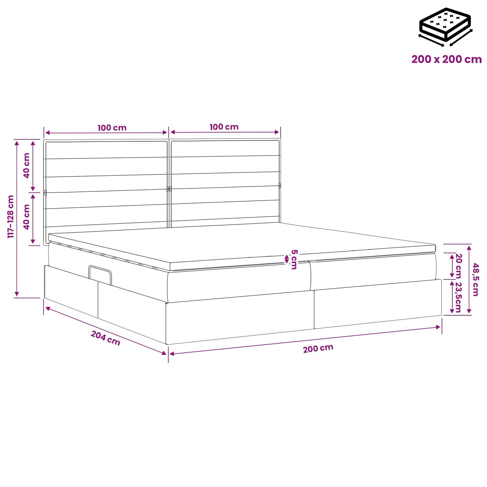 vidaXL Aufbewahrungsbett mit Matratze Hellgrau 200 x 200 cm Stoff