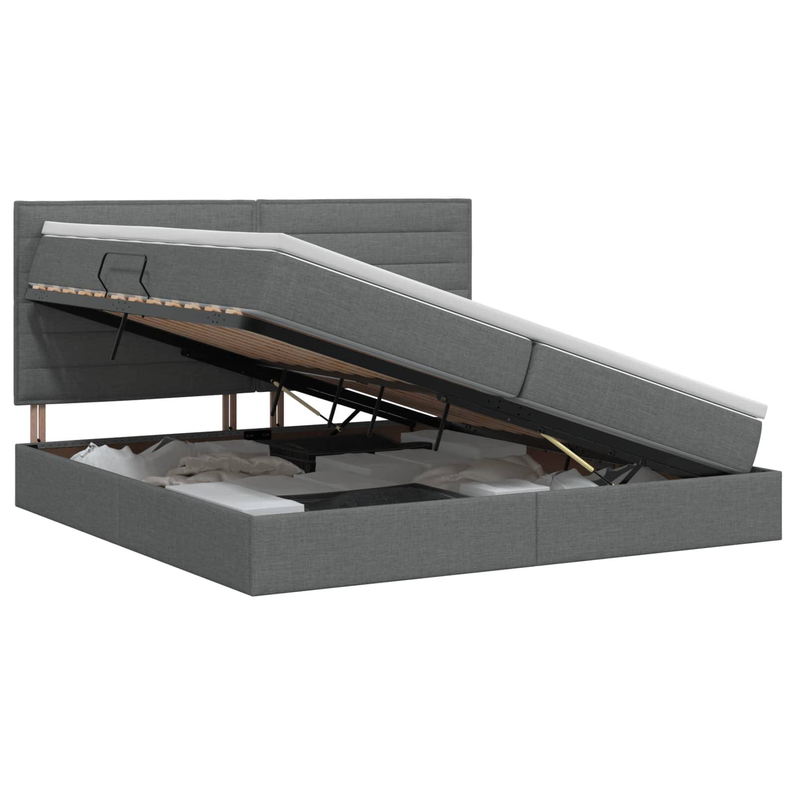 vidaXL Aufbewahrungsbett mit Matratze Dunkelgrau 200 x 200 cm Stoff