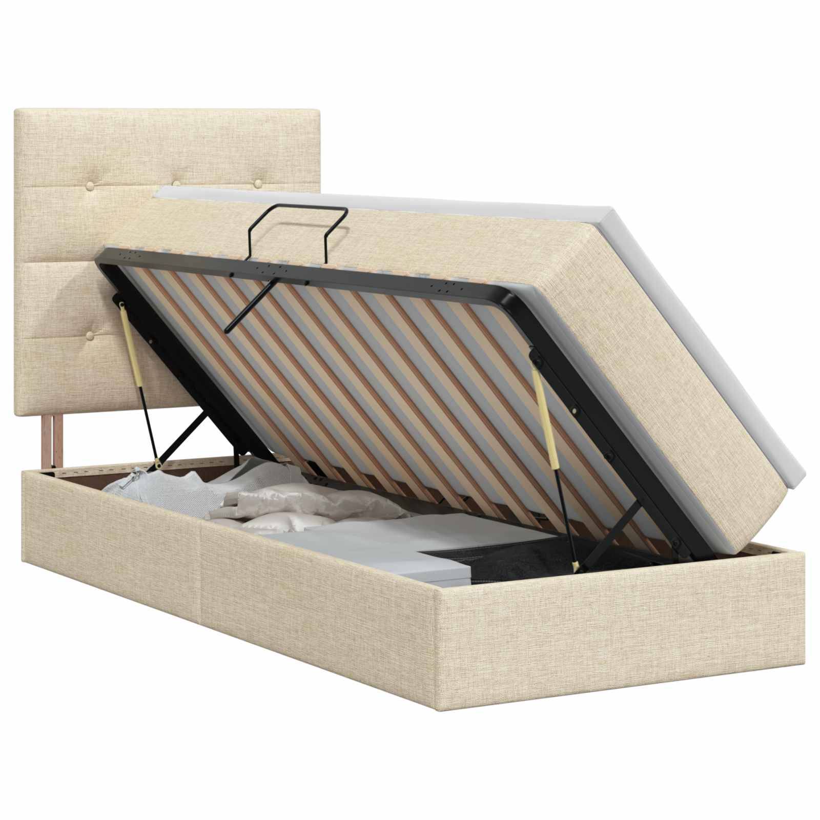 vidaXL Aufbewahrungsbett mit Matratze Creme 90 x 200 cm Stoff
