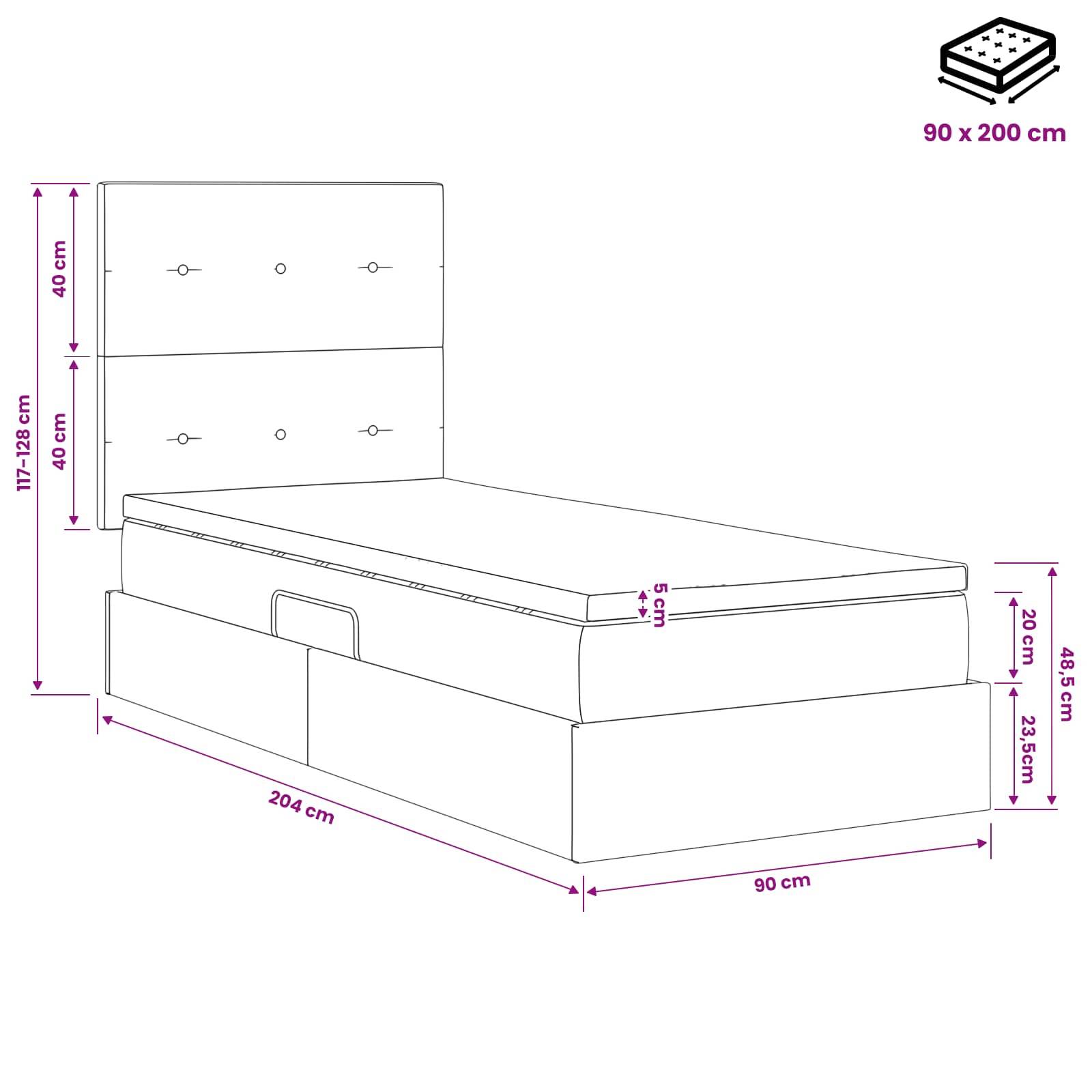 vidaXL LED-Speicherbett mit Matratze Taupe 90 x 200 cm Stoff