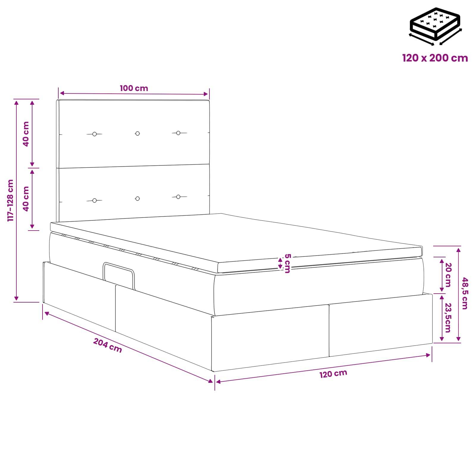 vidaXL LED-Speicherbett mit Matratze Hellgrau 120 x 200 cm Samt