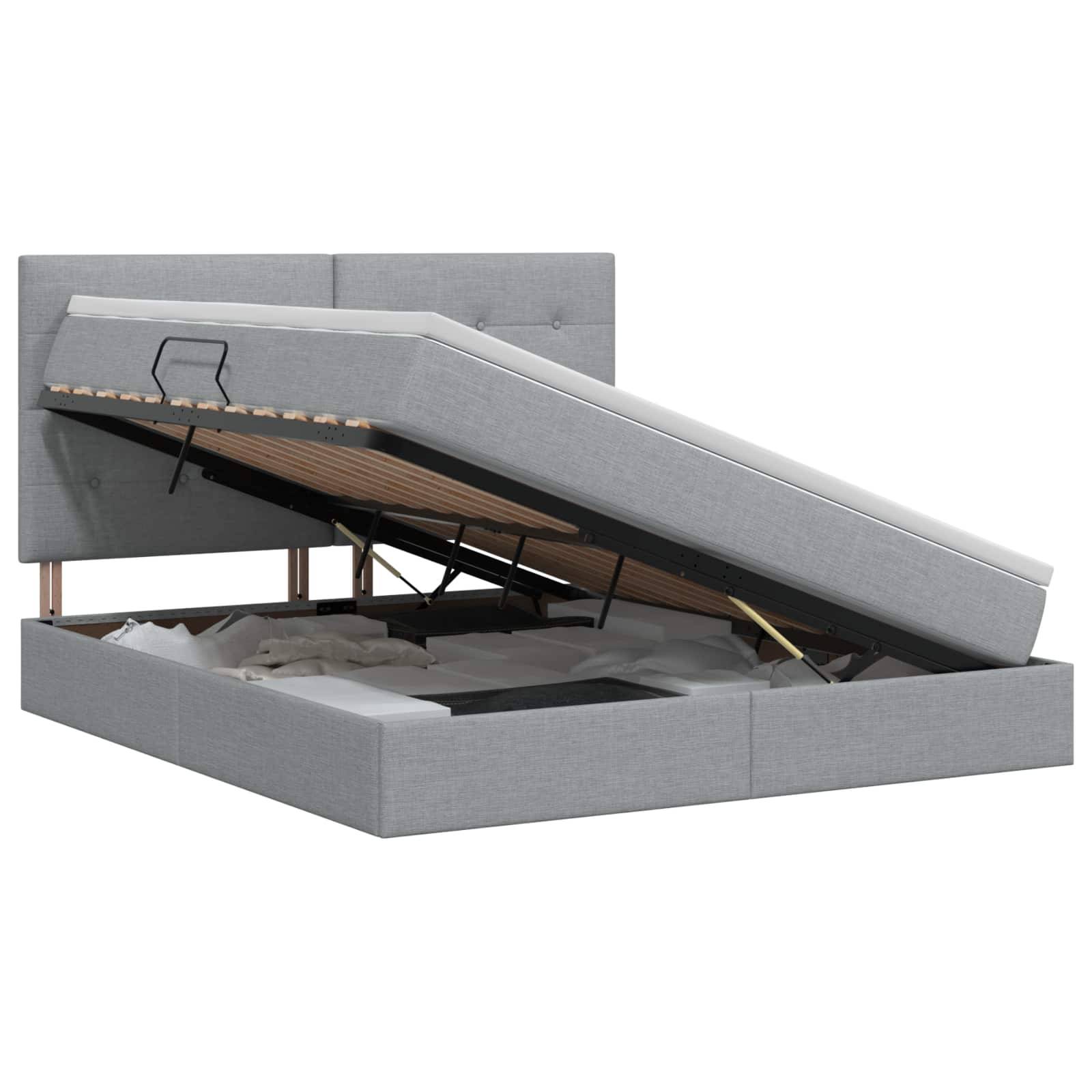 vidaXL Aufbewahrungsbett mit Matratze Hellgrau 140 x 190 cm Stoff