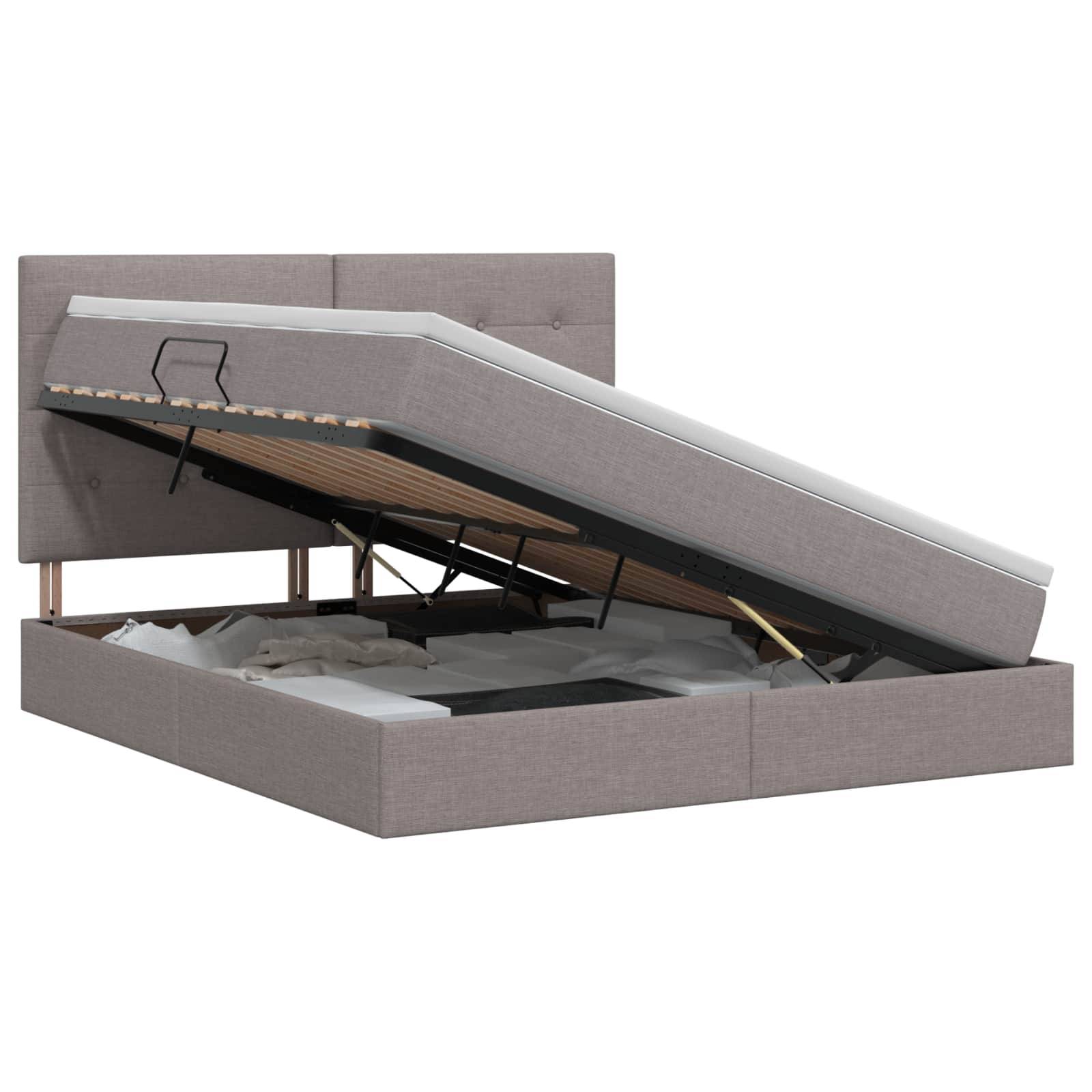 vidaXL Aufbewahrungsbett mit Matratze Taupe 140 x 200 cm Stoff