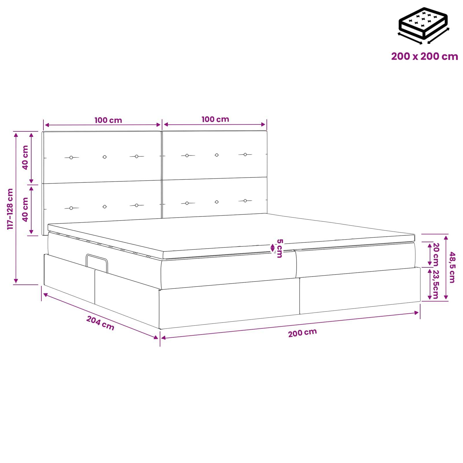 vidaXL Aufbewahrungsbett mit Matratze Rosa 200 x 200 cm Samt