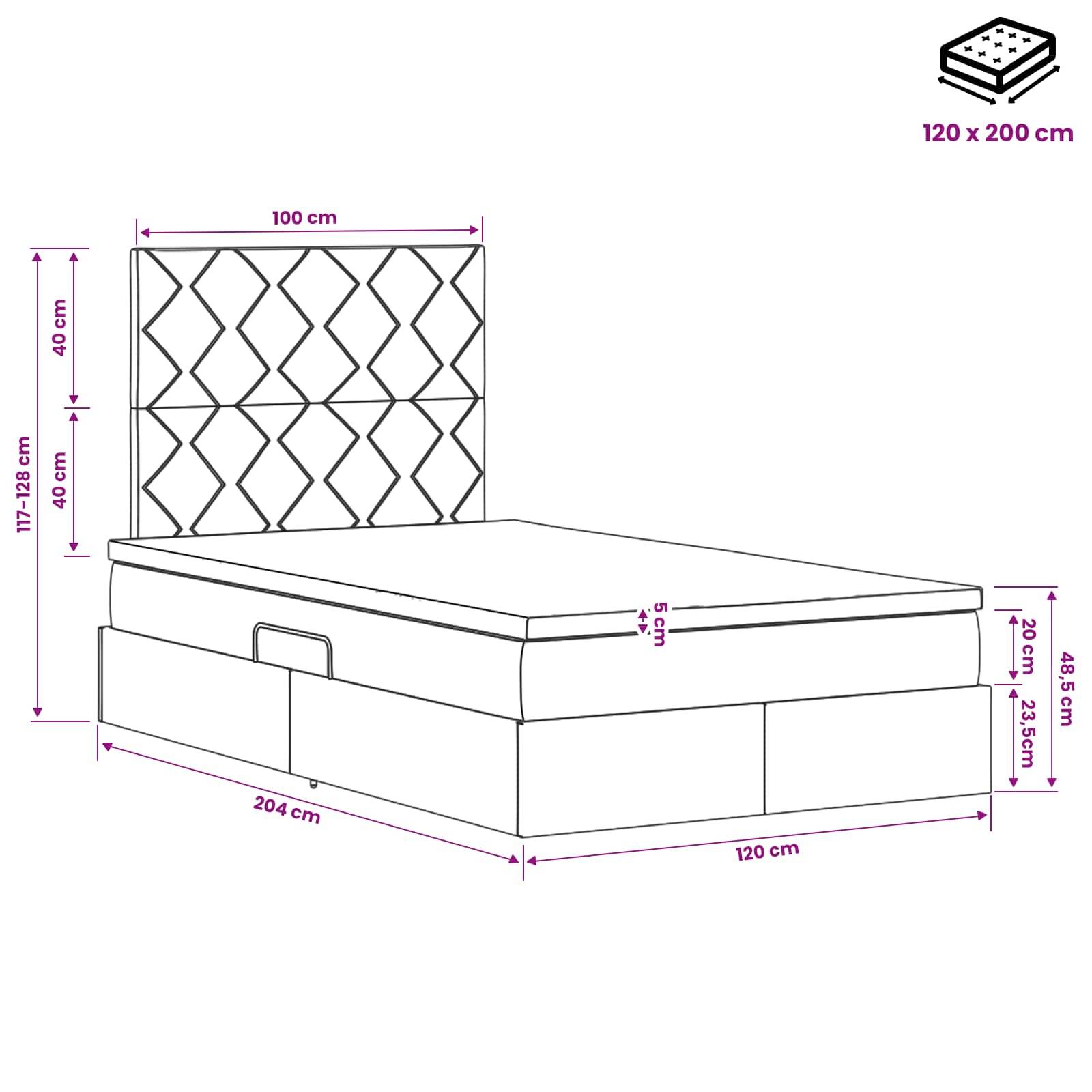 vidaXL Aufbewahrungsbett mit Matratze Hellgrau 120 x 200 cm Stoff