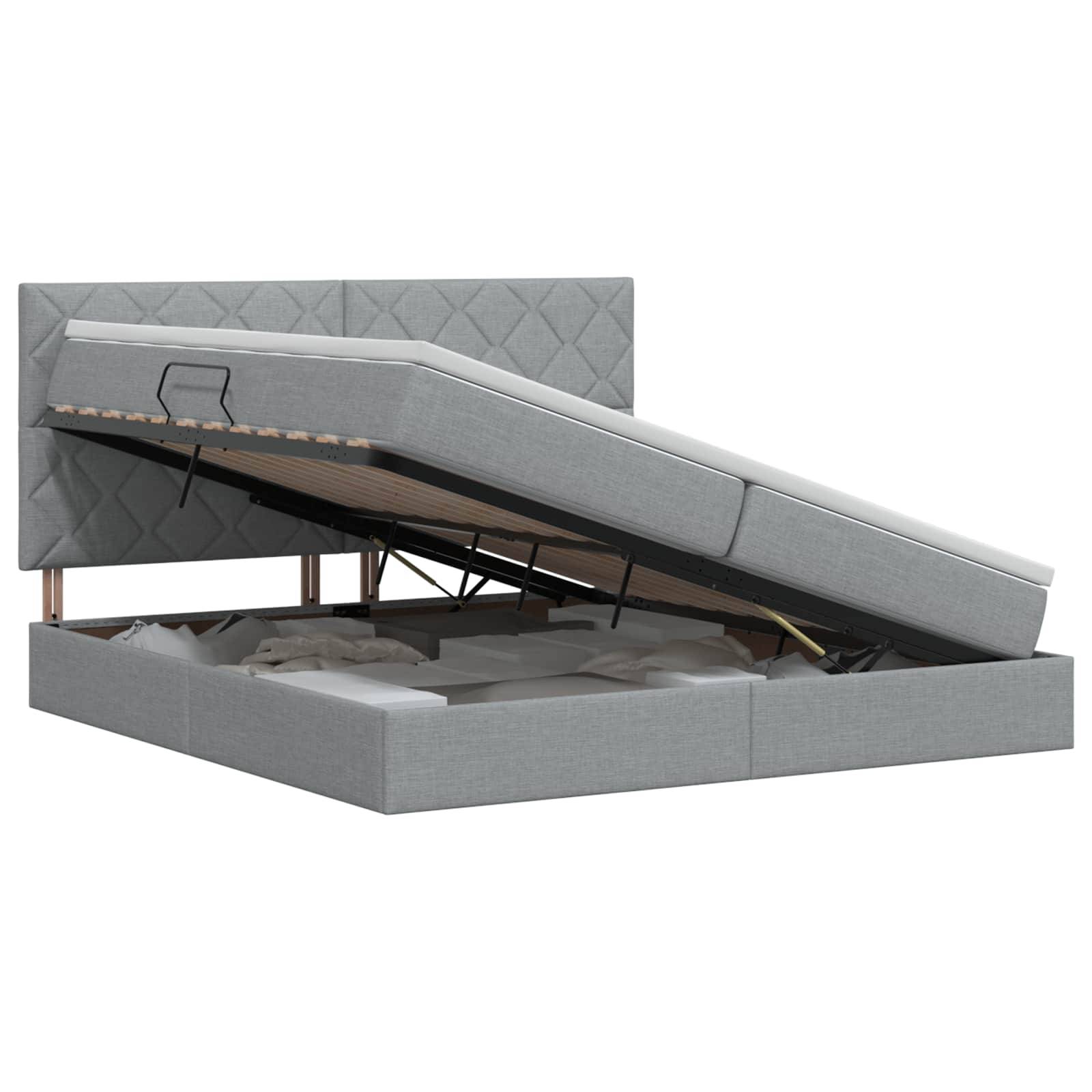 vidaXL Aufbewahrungsbett mit Matratze Hellgrau 200 x 200 cm Stoff