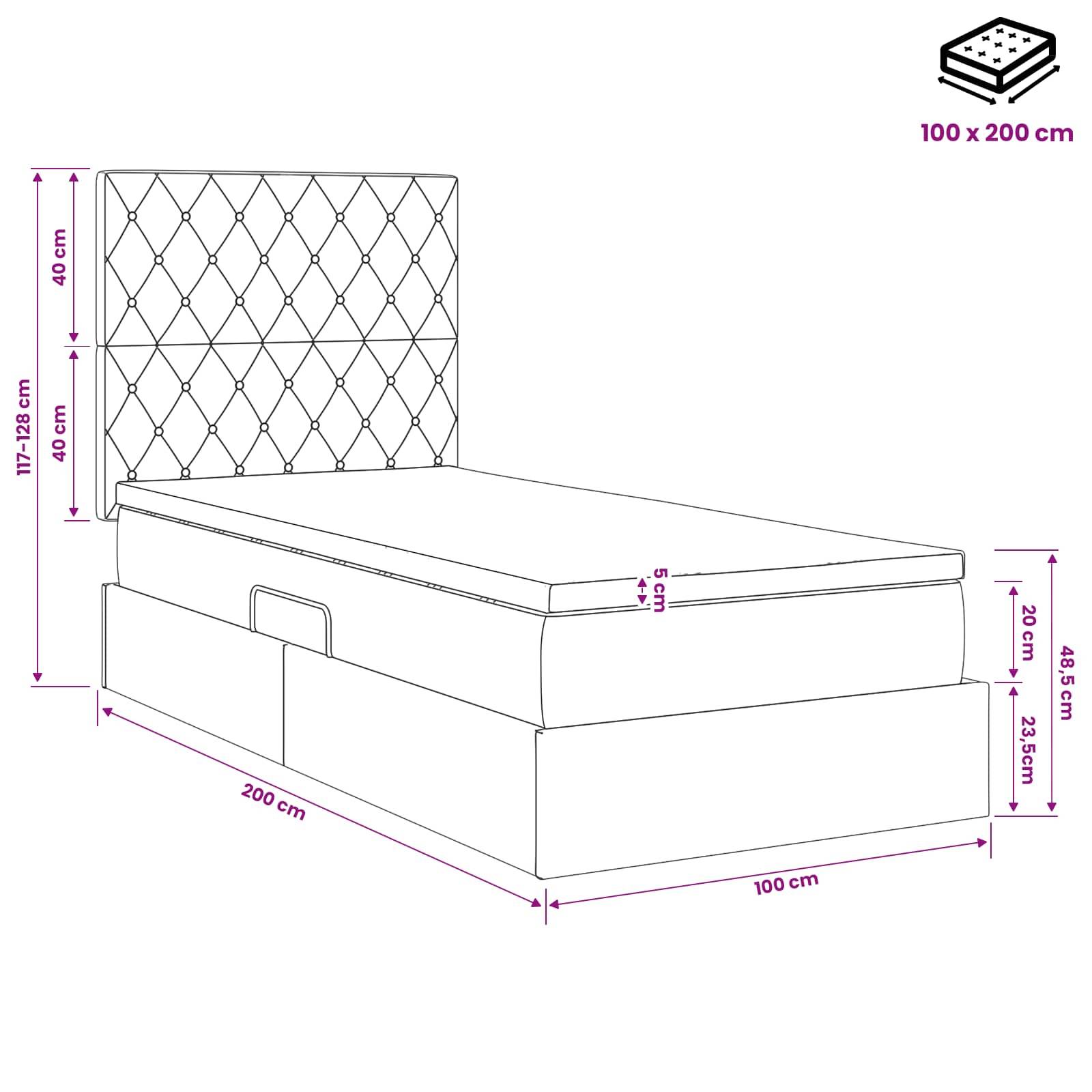 vidaXL LED-Speicherbett mit Matratze Hellgrau 100 x 200 cm Samt