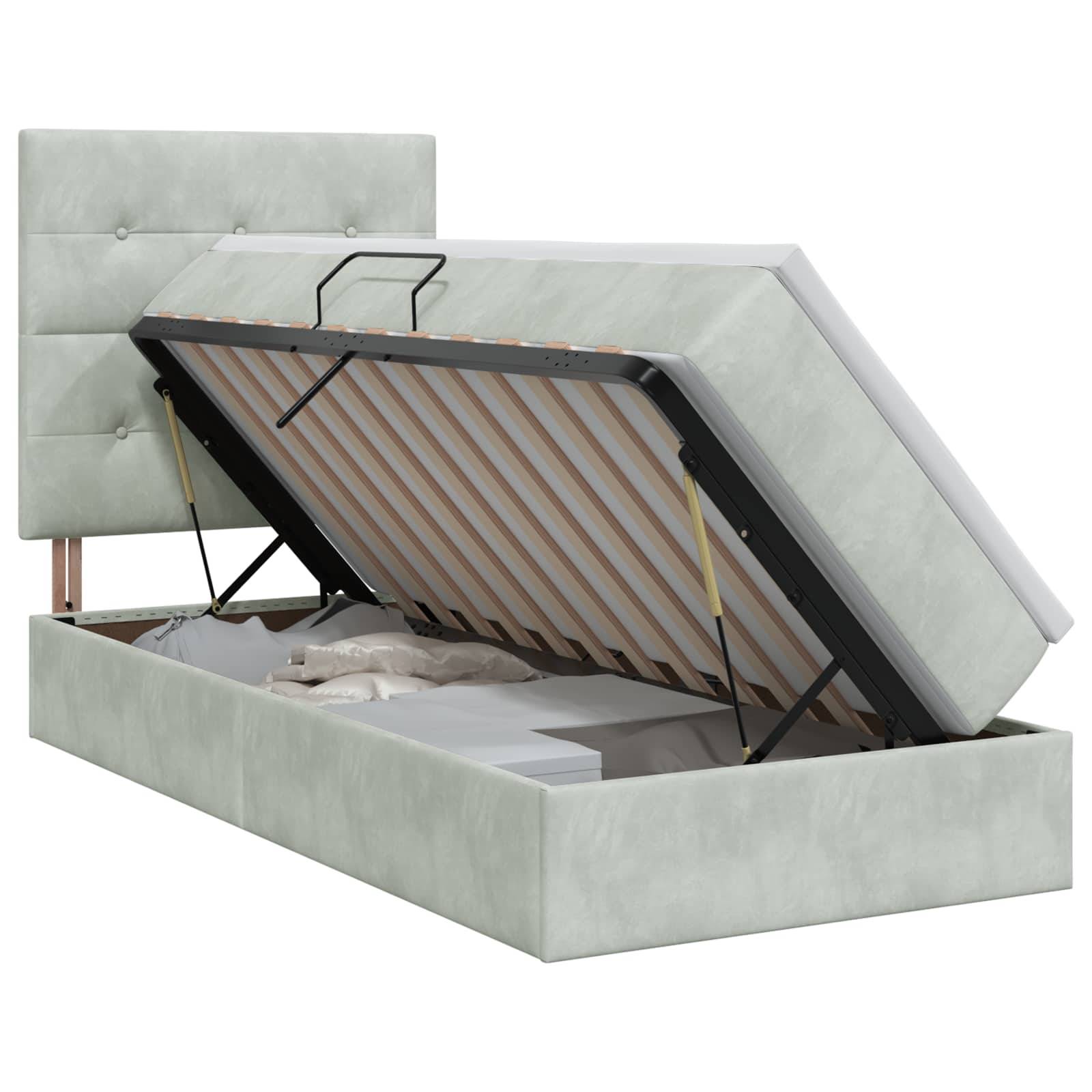 vidaXL Aufbewahrungsbett mit Matratze Hellgrau 100 x 200 cm Samt