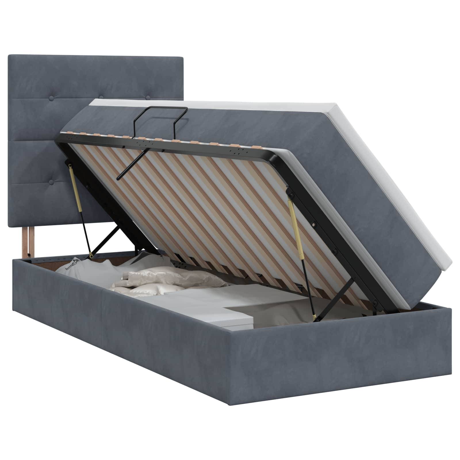 vidaXL Aufbewahrungsbett mit Matratze Dunkelgrau 90 x 190 cm Samt