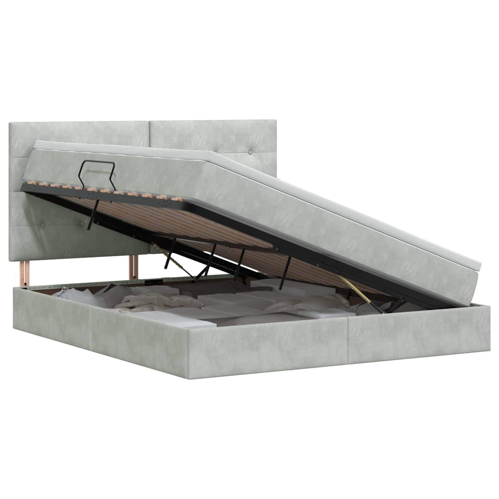 vidaXL Aufbewahrungsbett mit Matratze Hellgrau 140 x 190 cm Samt