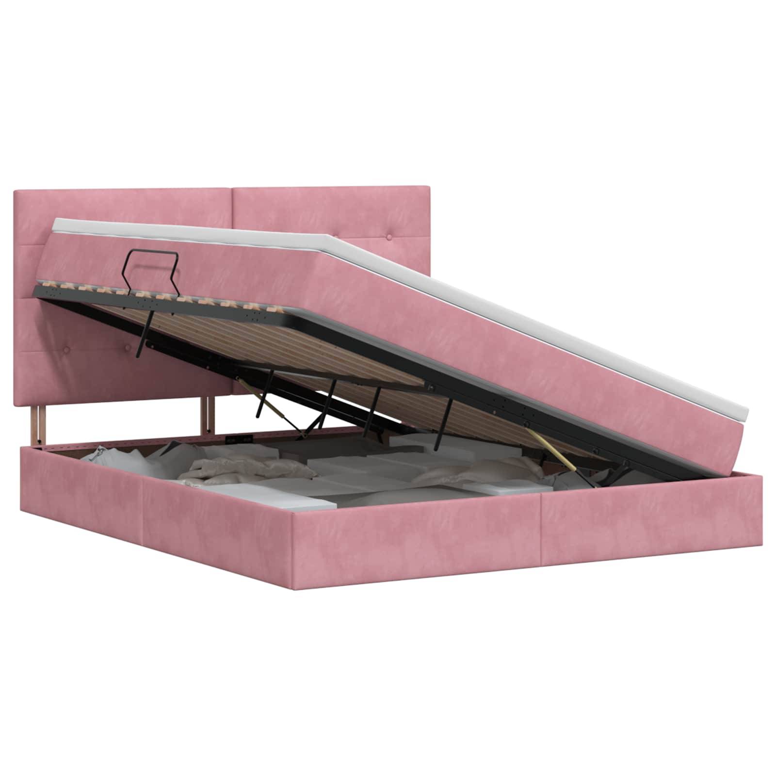 vidaXL Aufbewahrungsbett mit Matratze Rosa 140 x 200 cm Samt
