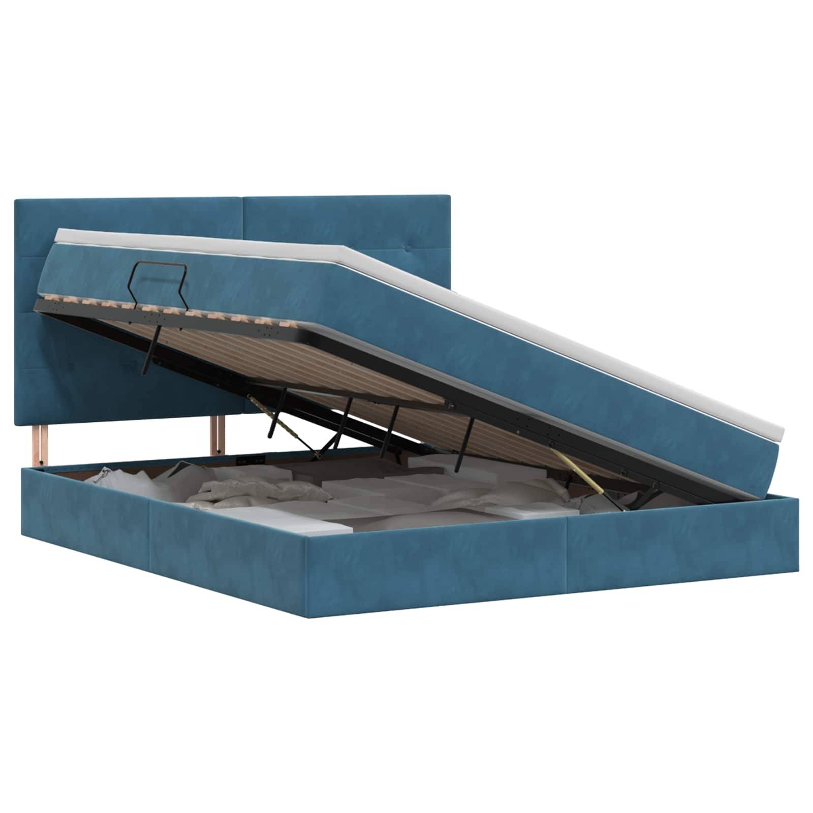 vidaXL Aufbewahrungsbett mit Matratze Dunkelblau 160 x 200 cm Samt