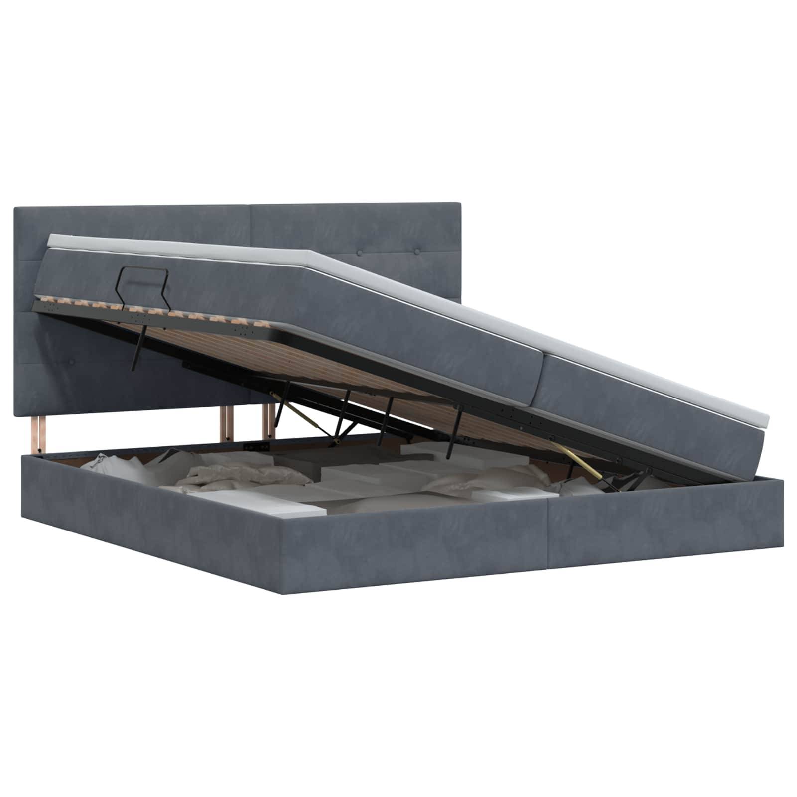 vidaXL Aufbewahrungsbett mit Matratze Dunkelgrau 200 x 200 cm Samt