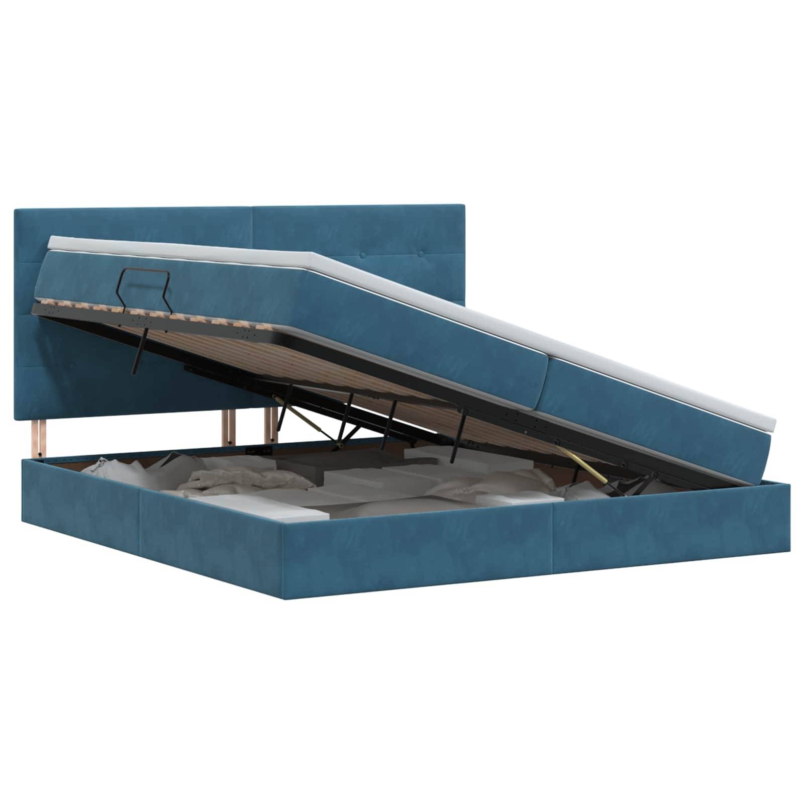 vidaXL Aufbewahrungsbett mit Matratze Dunkelblau 200 x 200 cm Samt