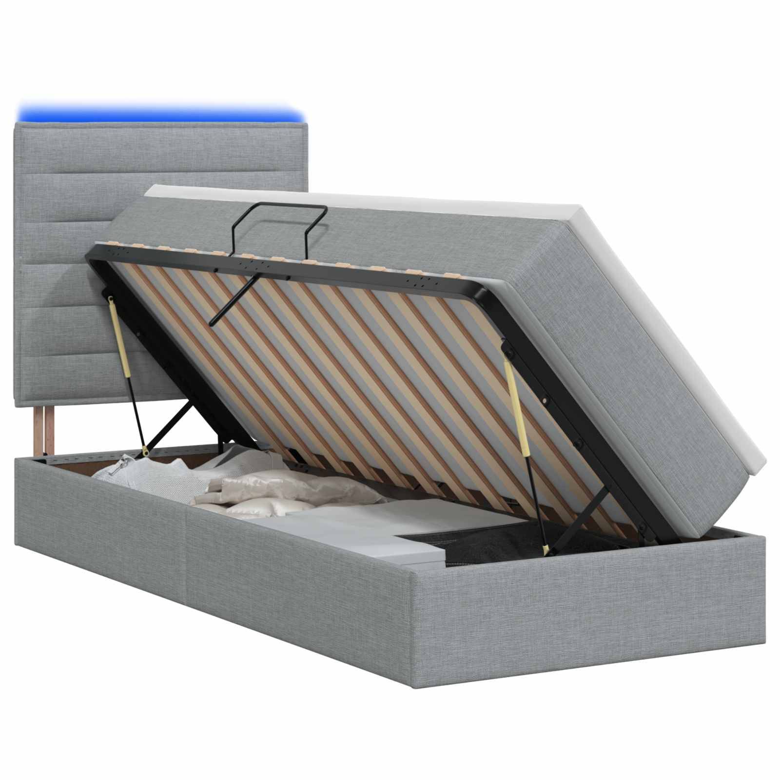 vidaXL LED-Speicherbett mit Matratze Hellgrau 100 x 200 cm Stoff