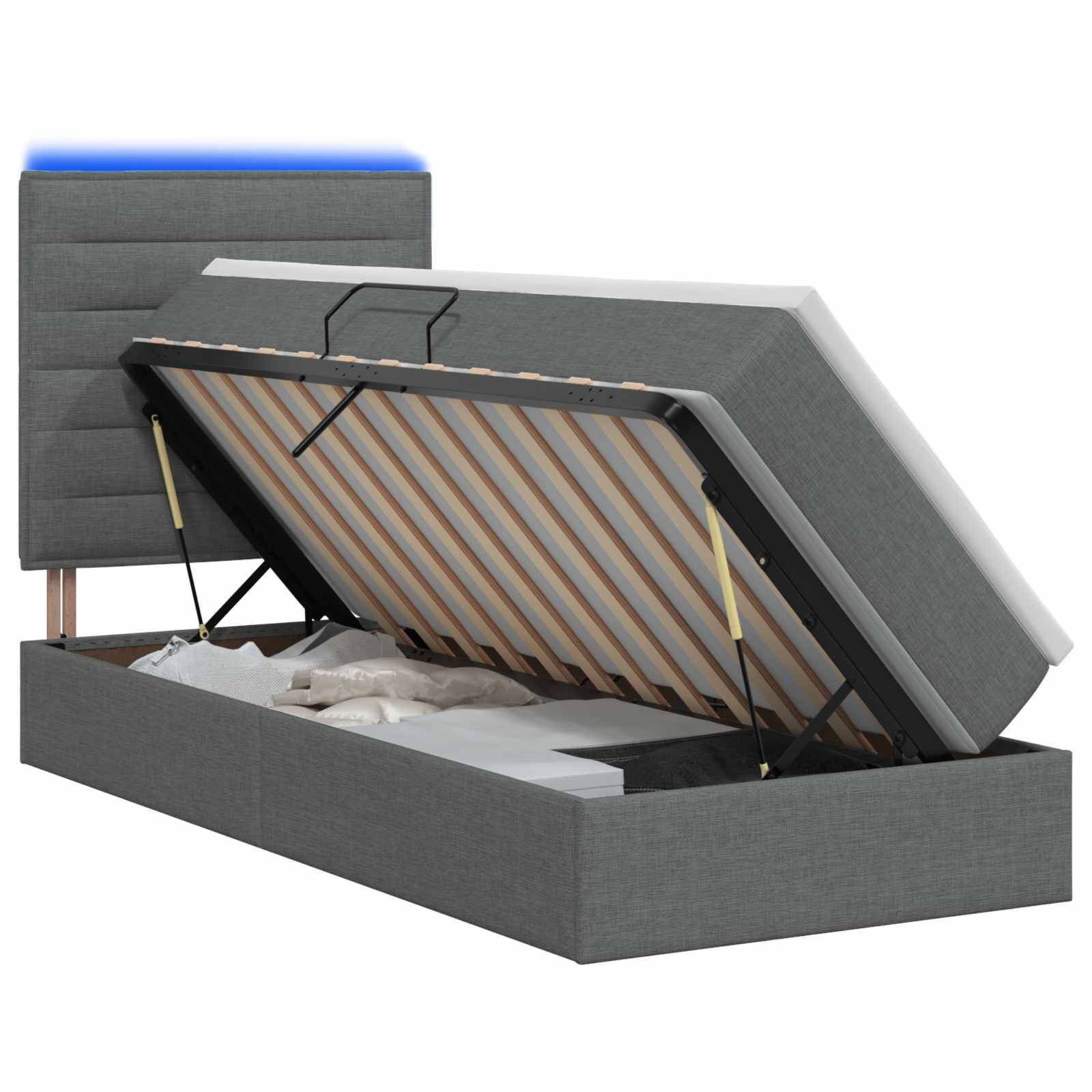 vidaXL LED-Speicherbett mit Matratze Dunkelgrau 100 x 200 cm Stoff
