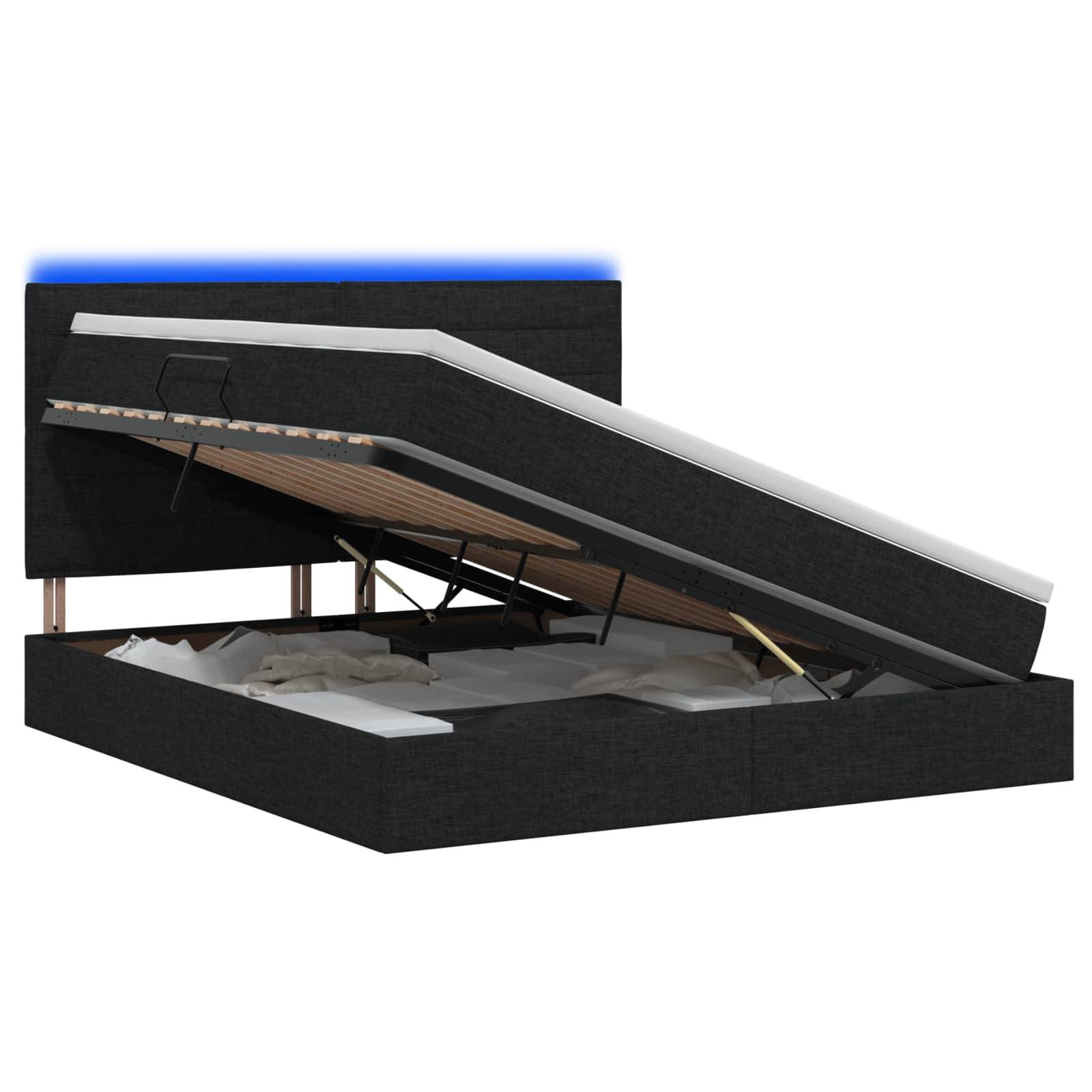 vidaXL LED-Speicherbett mit Matratze Schwarz 140 x 200 cm Stoff