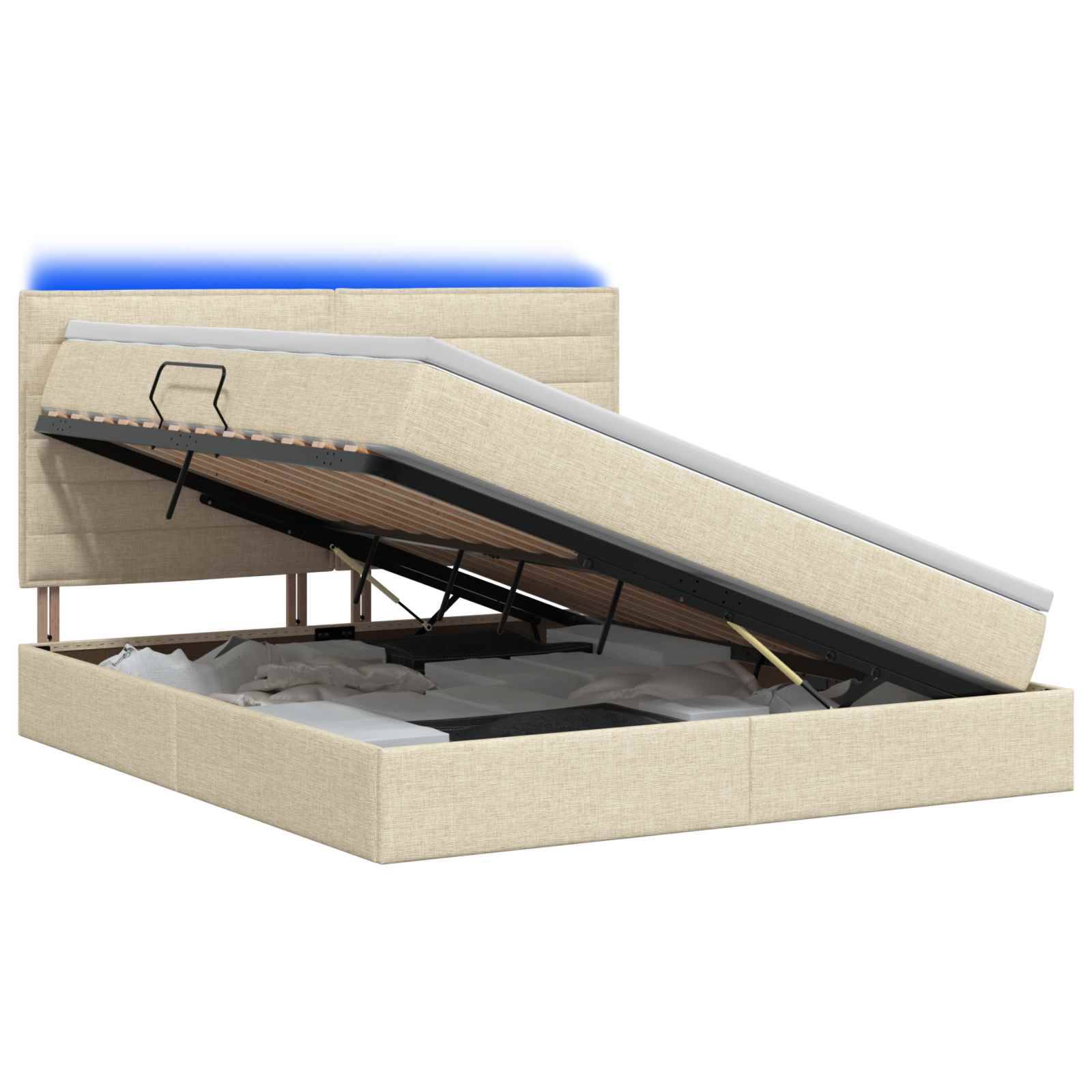 vidaXL LED-Speicherbett mit Matratze Creme 140 x 200 cm Stoff