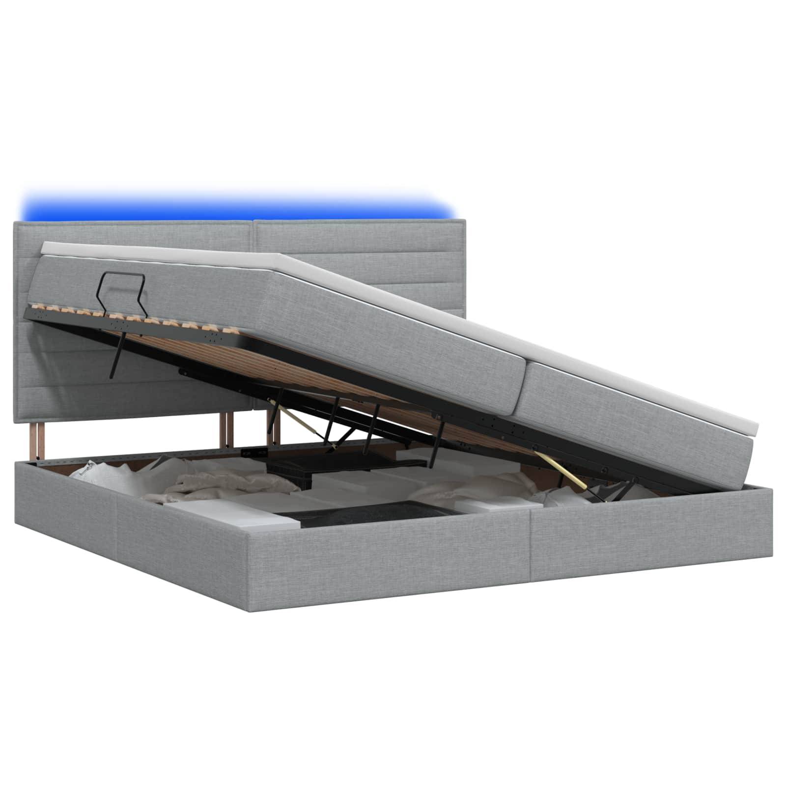 vidaXL LED-Speicherbett mit Matratze Hellgrau 200 x 200 cm Stoff