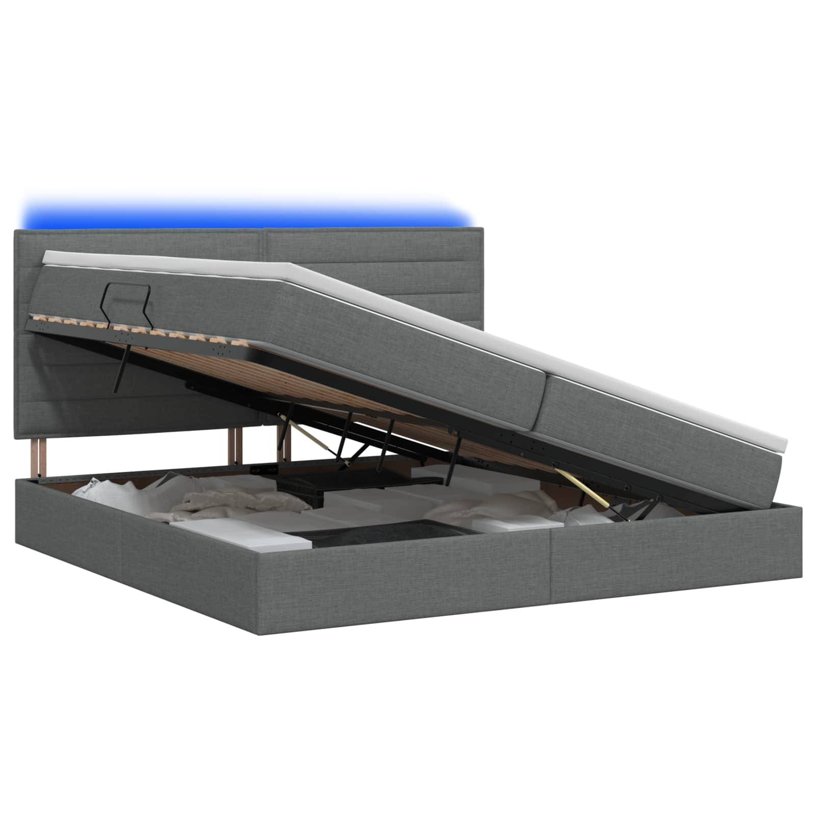 vidaXL LED-Speicherbett mit Matratze Dunkelgrau 200 x 200 cm Stoff