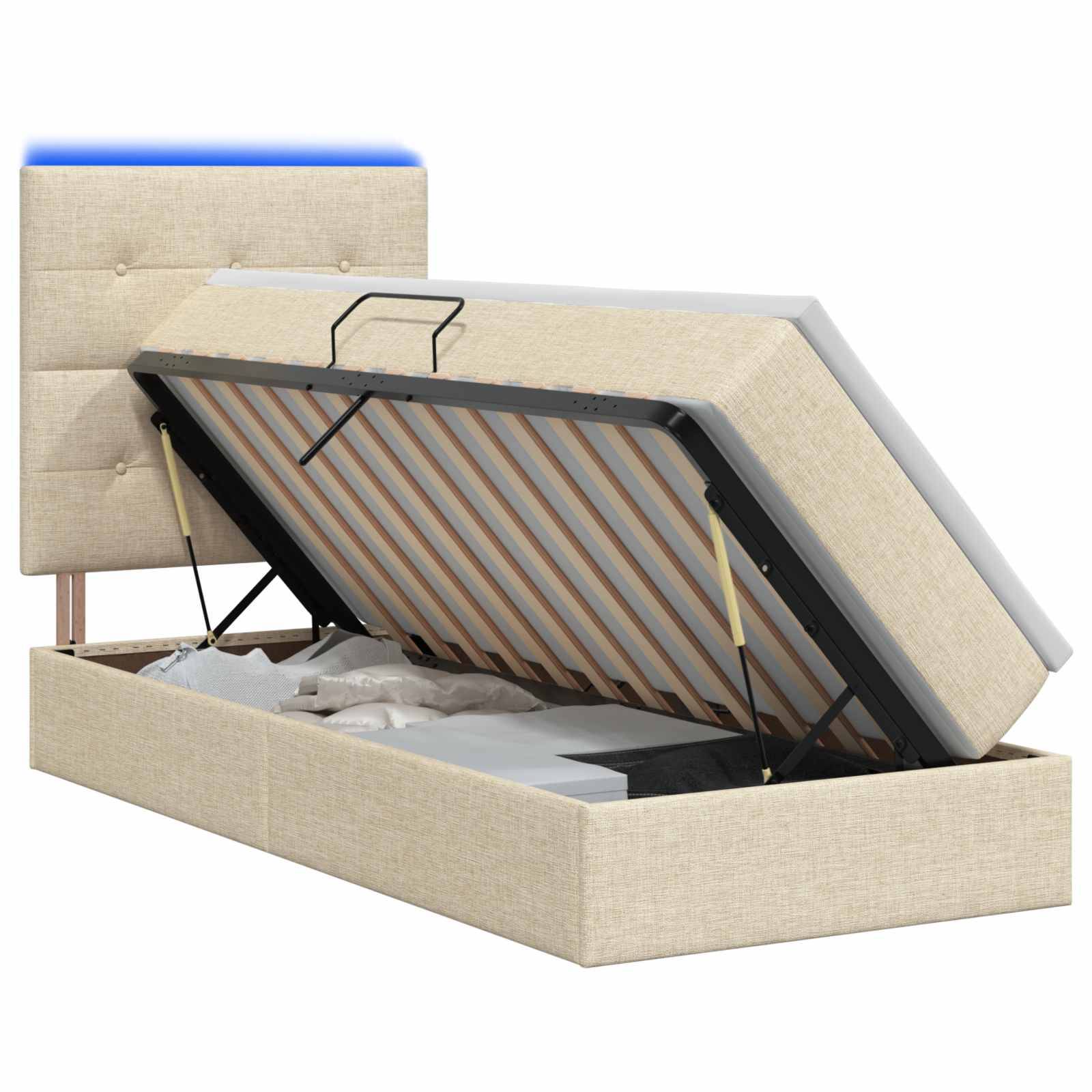 vidaXL LED-Speicherbett mit Matratze Creme 90 x 190 cm Stoff