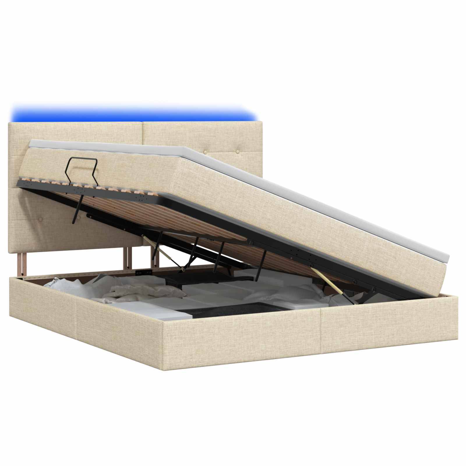 vidaXL LED-Speicherbett mit Matratze Creme 140 x 200 cm Stoff