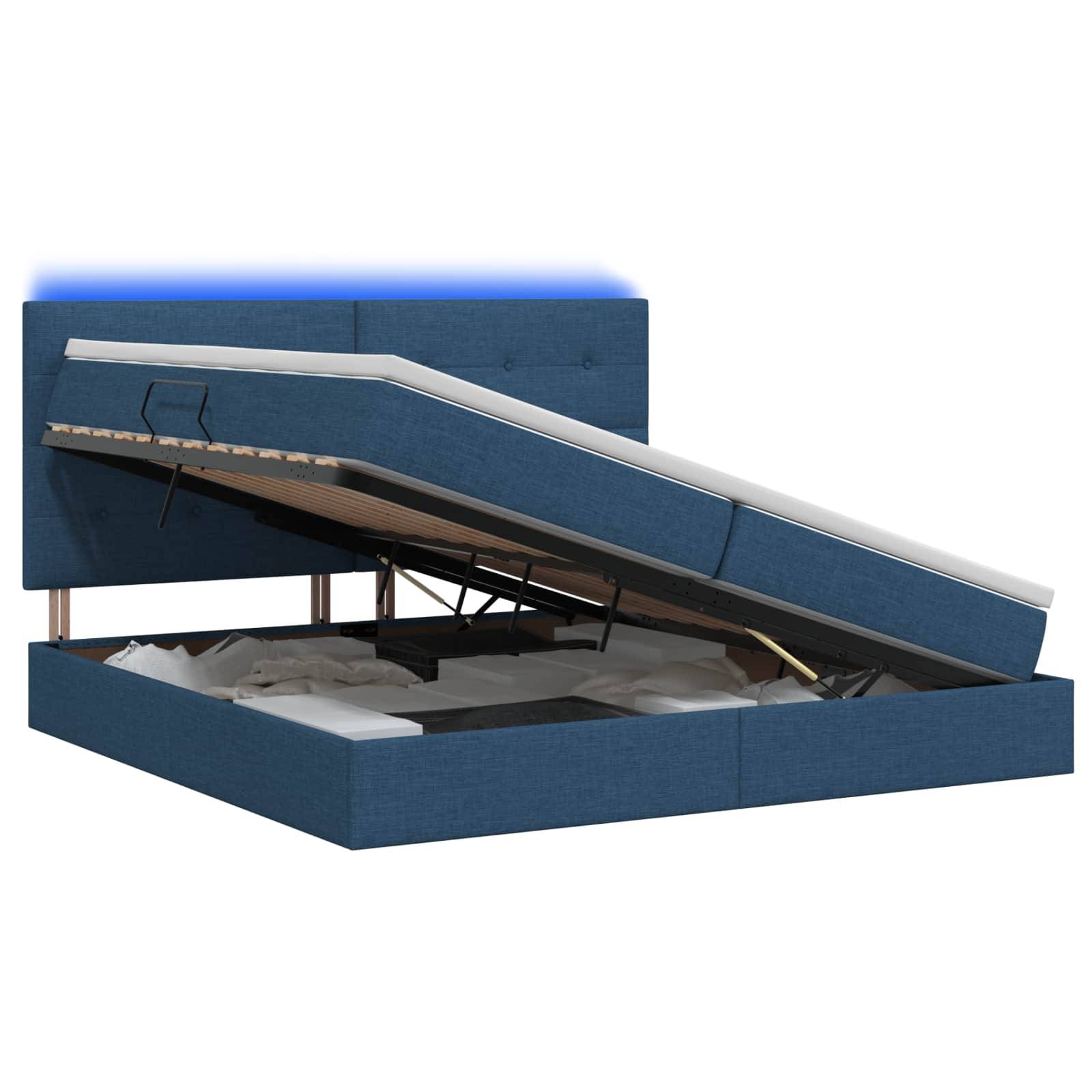 vidaXL LED-Speicherbett mit Matratze Blau 200 x 200 cm Stoff