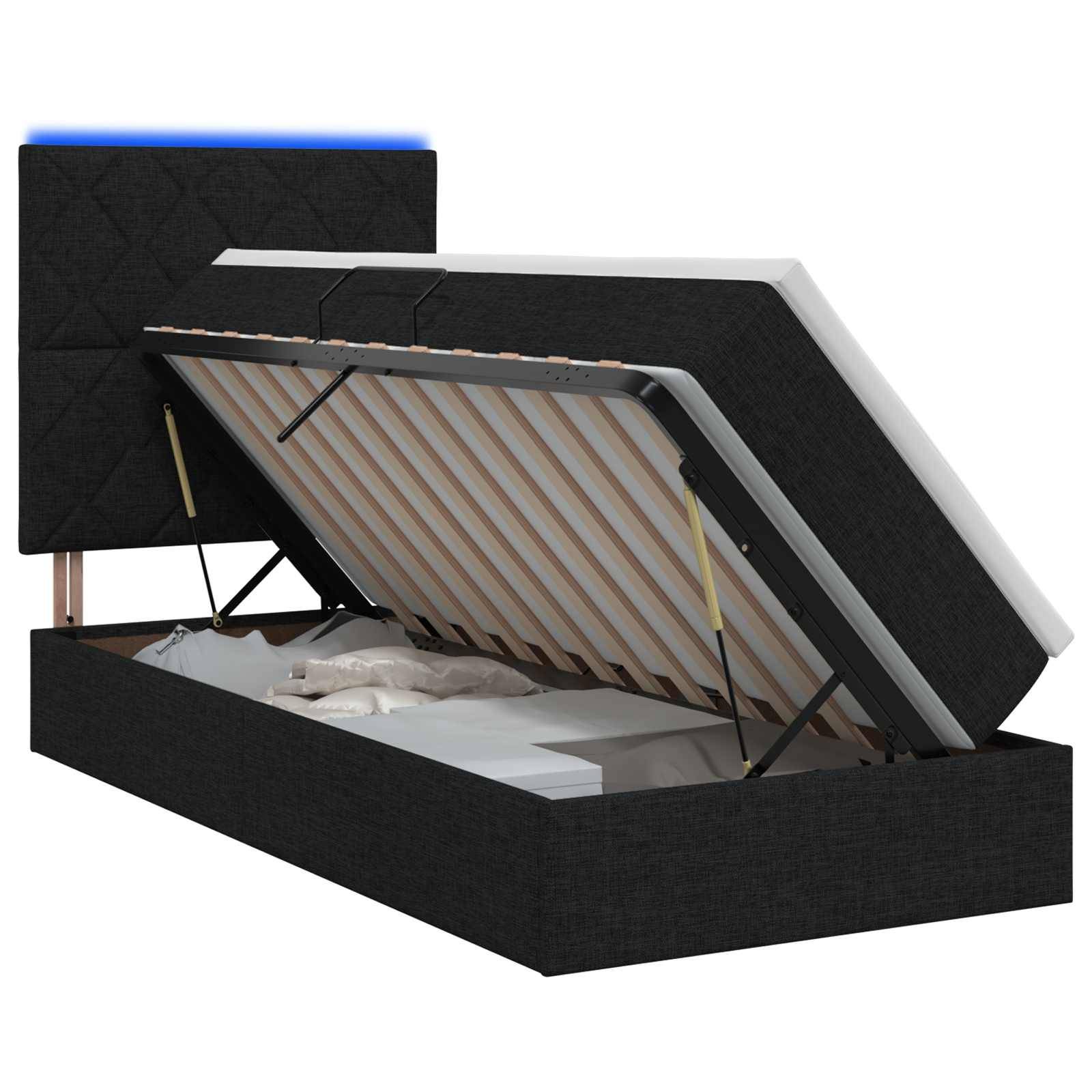 vidaXL LED-Speicherbett mit Matratze Schwarz 100 x 200 cm Stoff