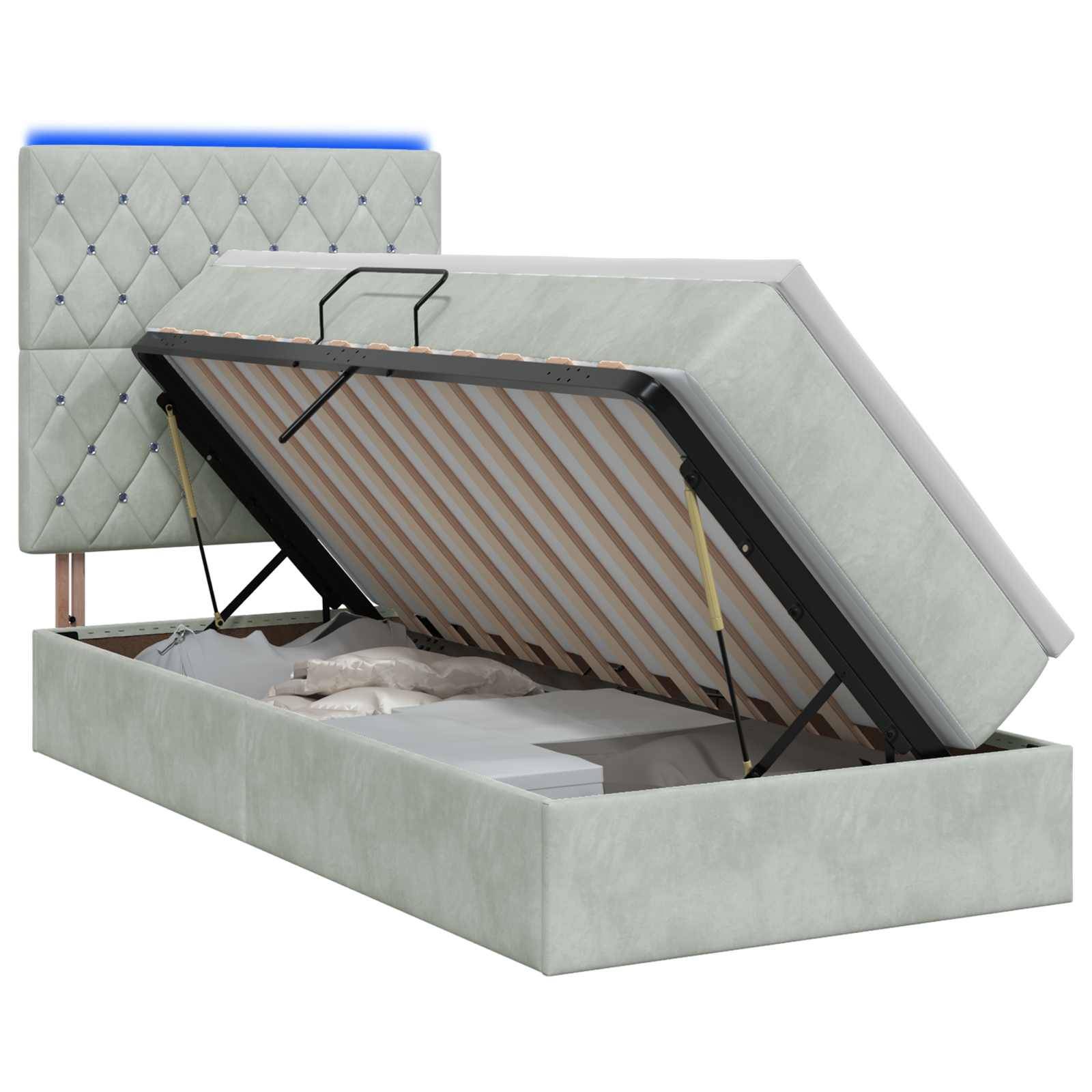 vidaXL LED-Speicherbett mit Matratze Hellgrau 100 x 200 cm Samt