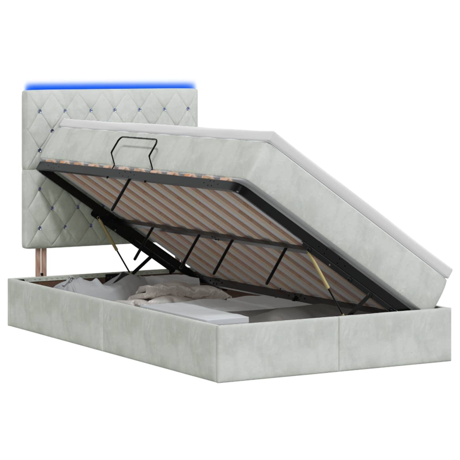 vidaXL LED-Speicherbett mit Matratze Hellgrau 120 x 200 cm Samt