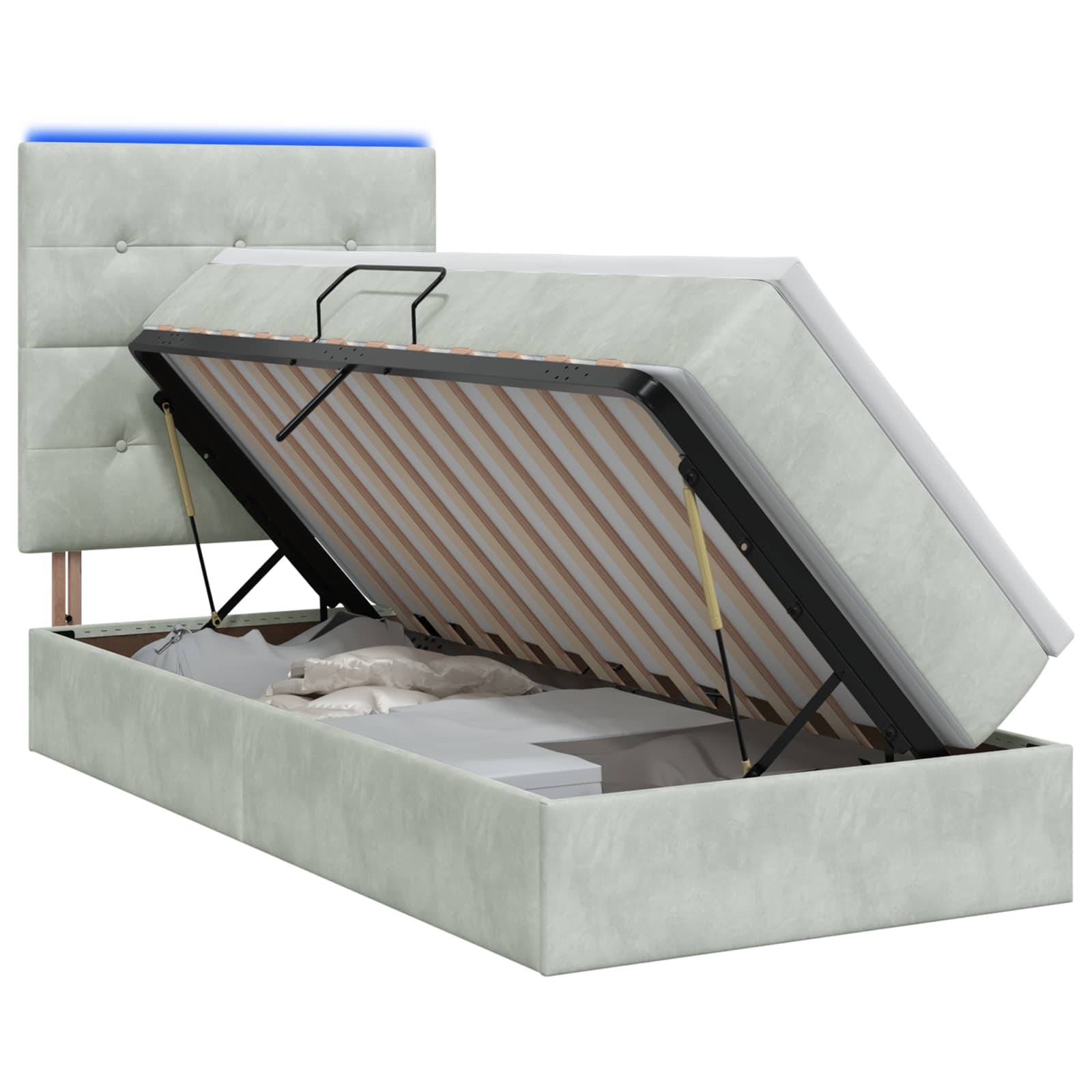 vidaXL LED-Speicherbett mit Matratze Hellgrau 100 x 200 cm Samt