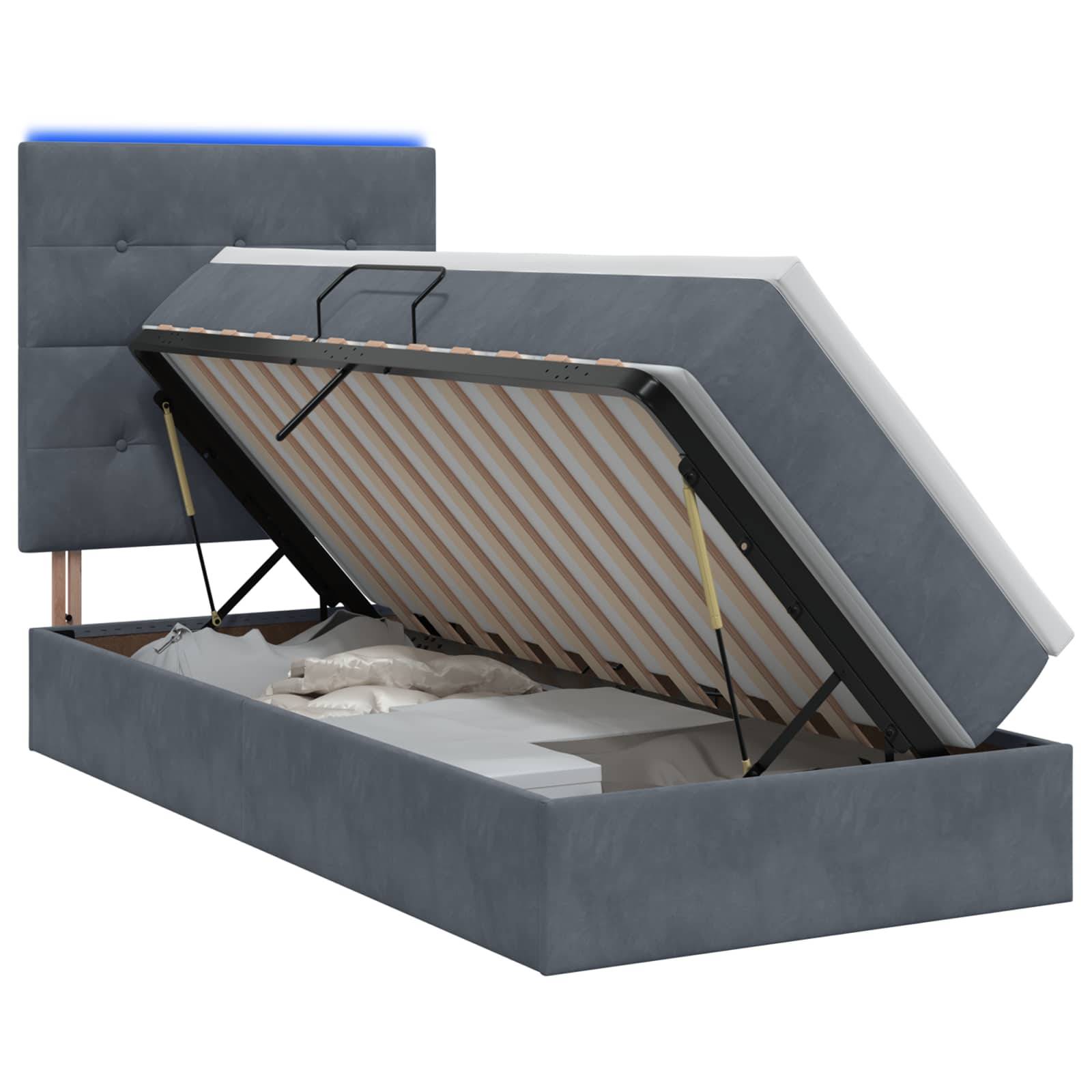 vidaXL LED-Speicherbett mit Matratze Dunkelgrau 90 x 200 cm Samt